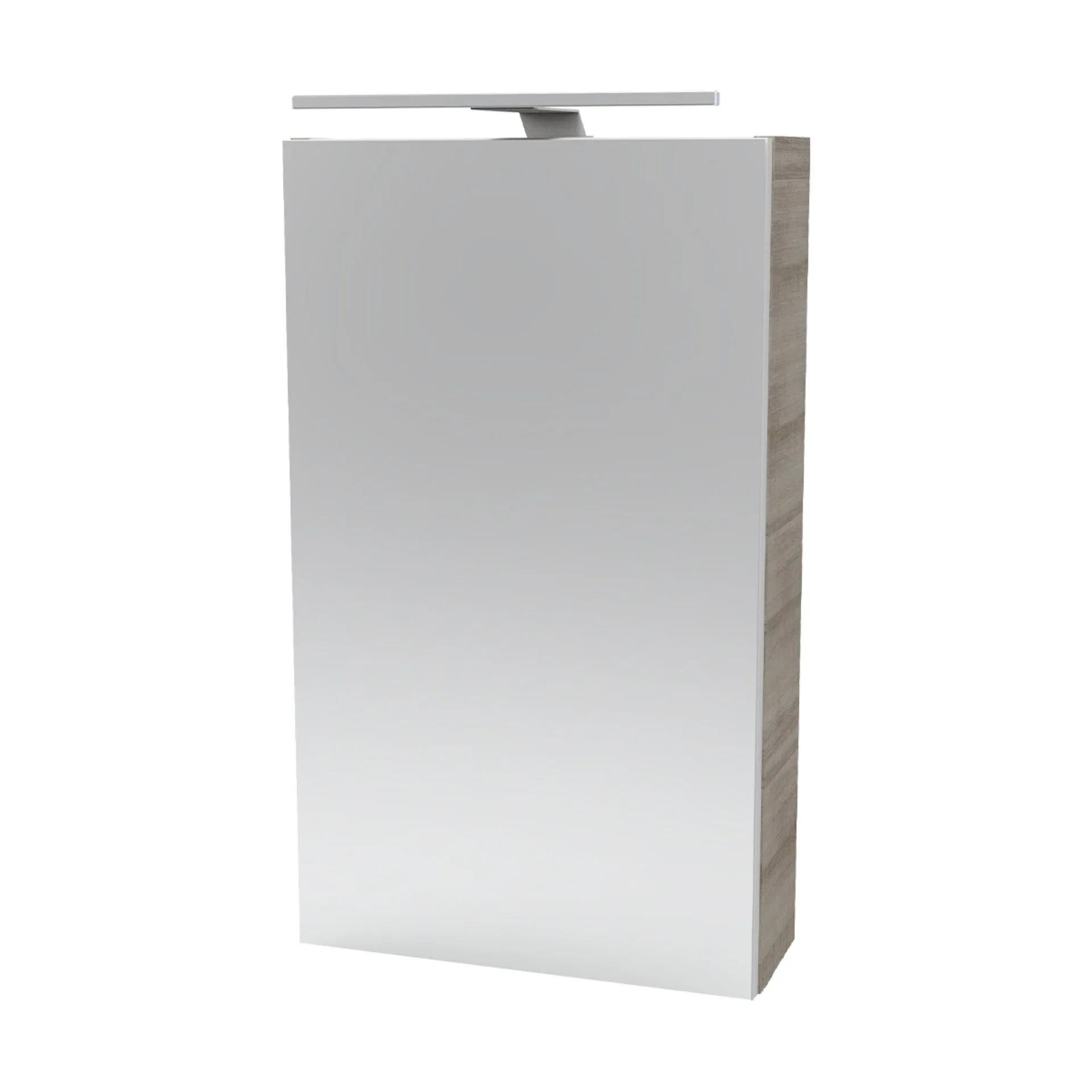 FACKELMANN SBC A-VERO Gäste WC Spiegelschrank 40 cm breit, Braun hell, Türanschlag links + Aufsatzleuchte
