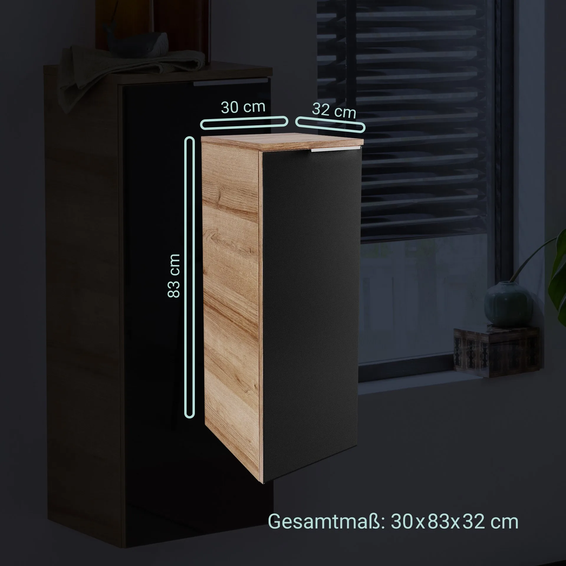 Fackelmann B.BRILLANT Midischrank, 30 cm breit, Anthrazit Glas/Braun hell