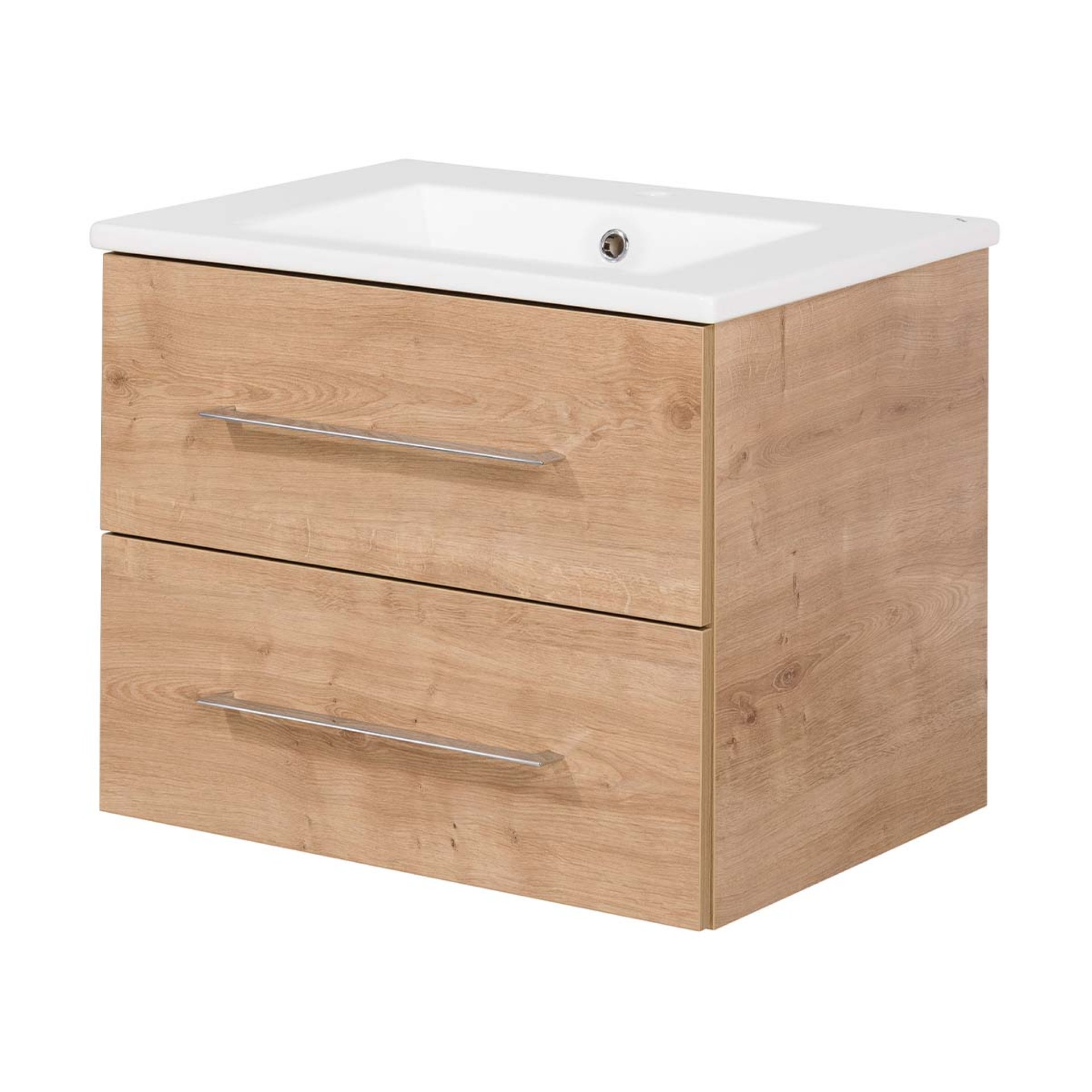 FACKELMANN B.PERFEKT Waschbecken mit Unterschrank 62 cm breit, Braun hell, Waschbecken Keramik Weiß