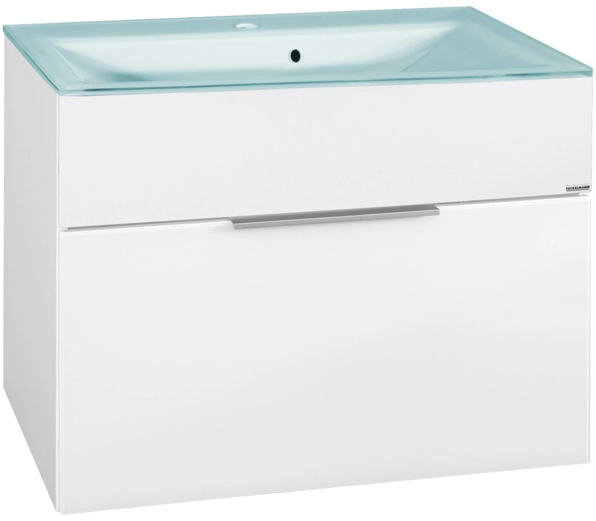 FACKELMANN KARA Waschbecken mit Unterschrank 80 cm breit, Weiß, Waschbecken Glas Mint, 1 Schublade