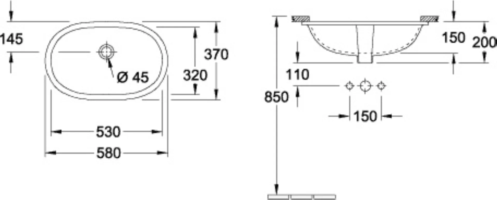 VILLEROY & BOCH O.NOVO Waschbecken Keramik 53 cm breit, Weiß, mit Überlauf, CeramicPlus