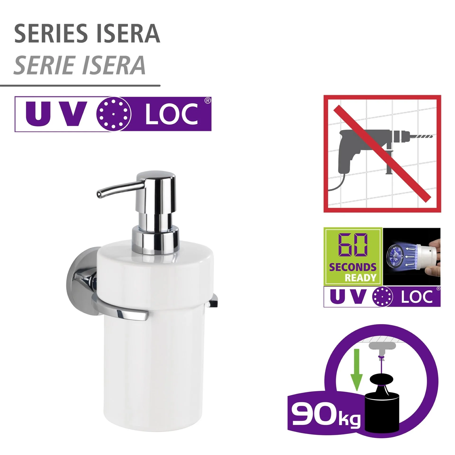WENKO ISERA Seifenspender 360 ml, Silber, UV-Loc