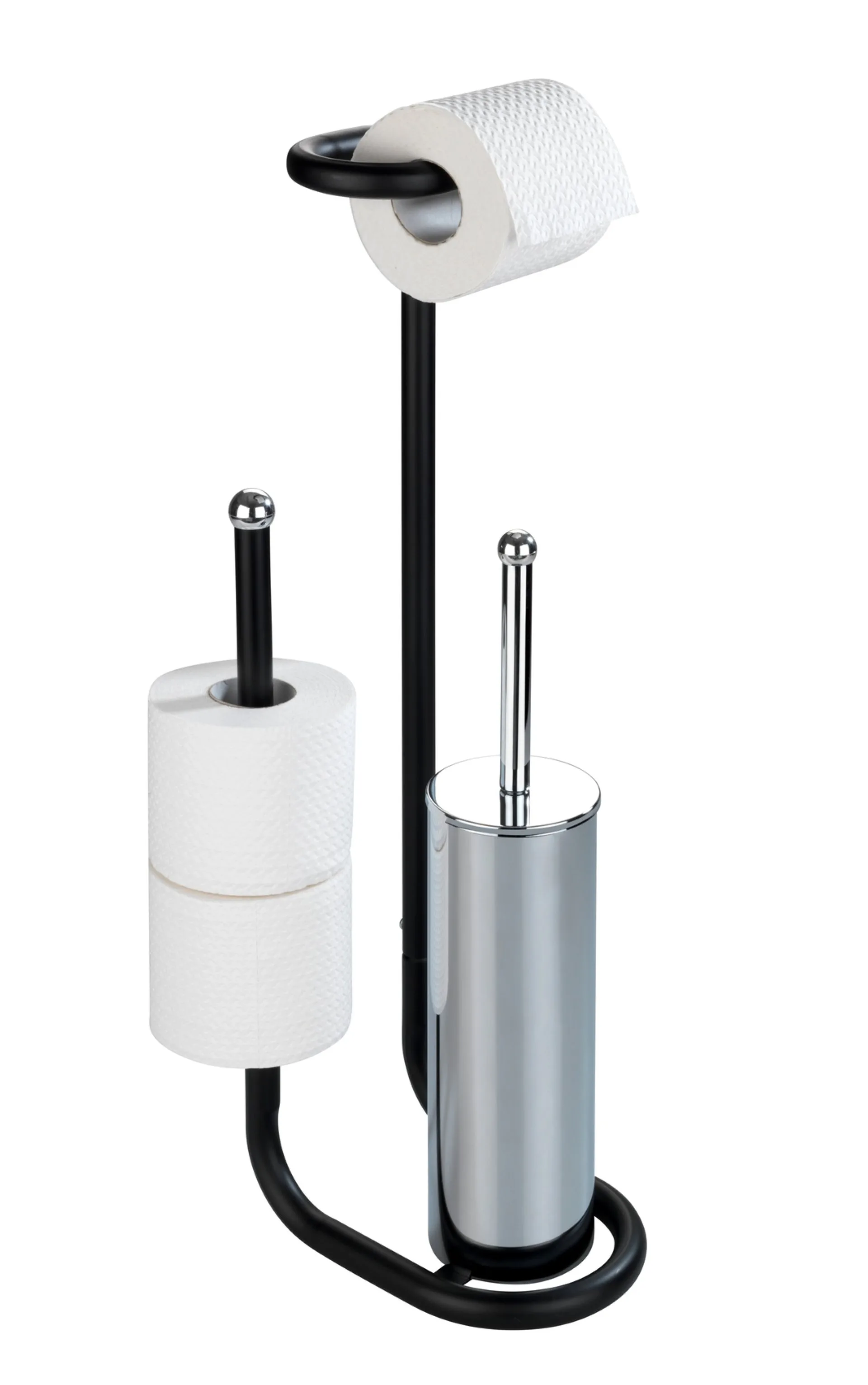 WENKO UNIVERSALO Toilettenpapierhalter, Schwarz, mit WC-Garnitur, stehend