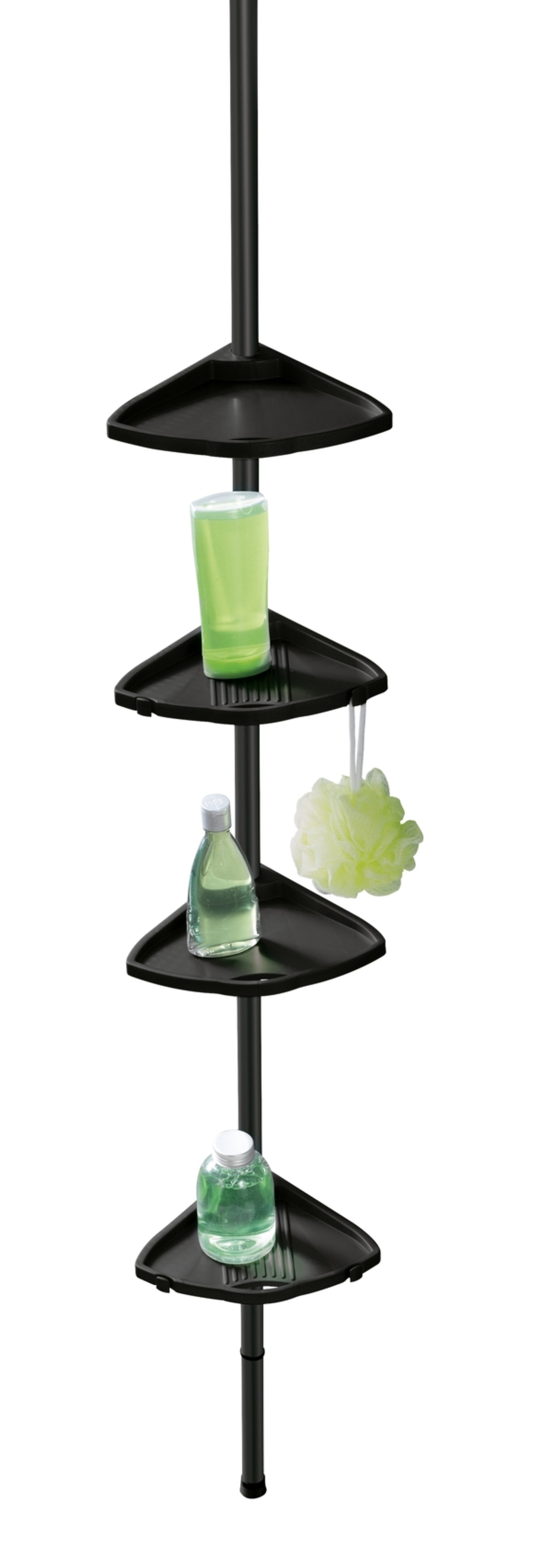 WENKO COMPACT Dusch Eckablage, Schwarz, 4 Etagen, Aluminium, zum Einklemmen