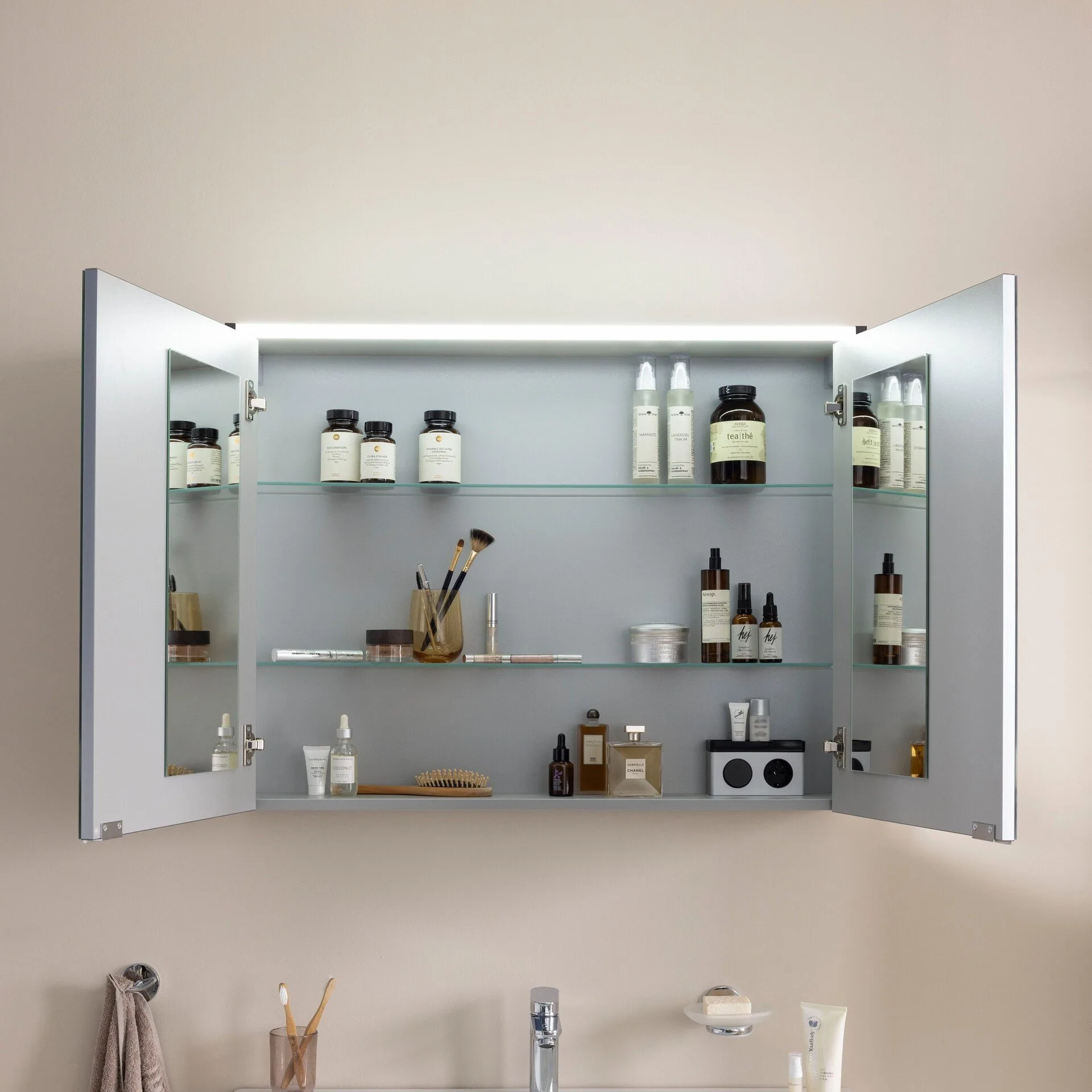 FACKELMANN B.ROUND LED Spiegelschrank 90 cm breit, Anthrazit