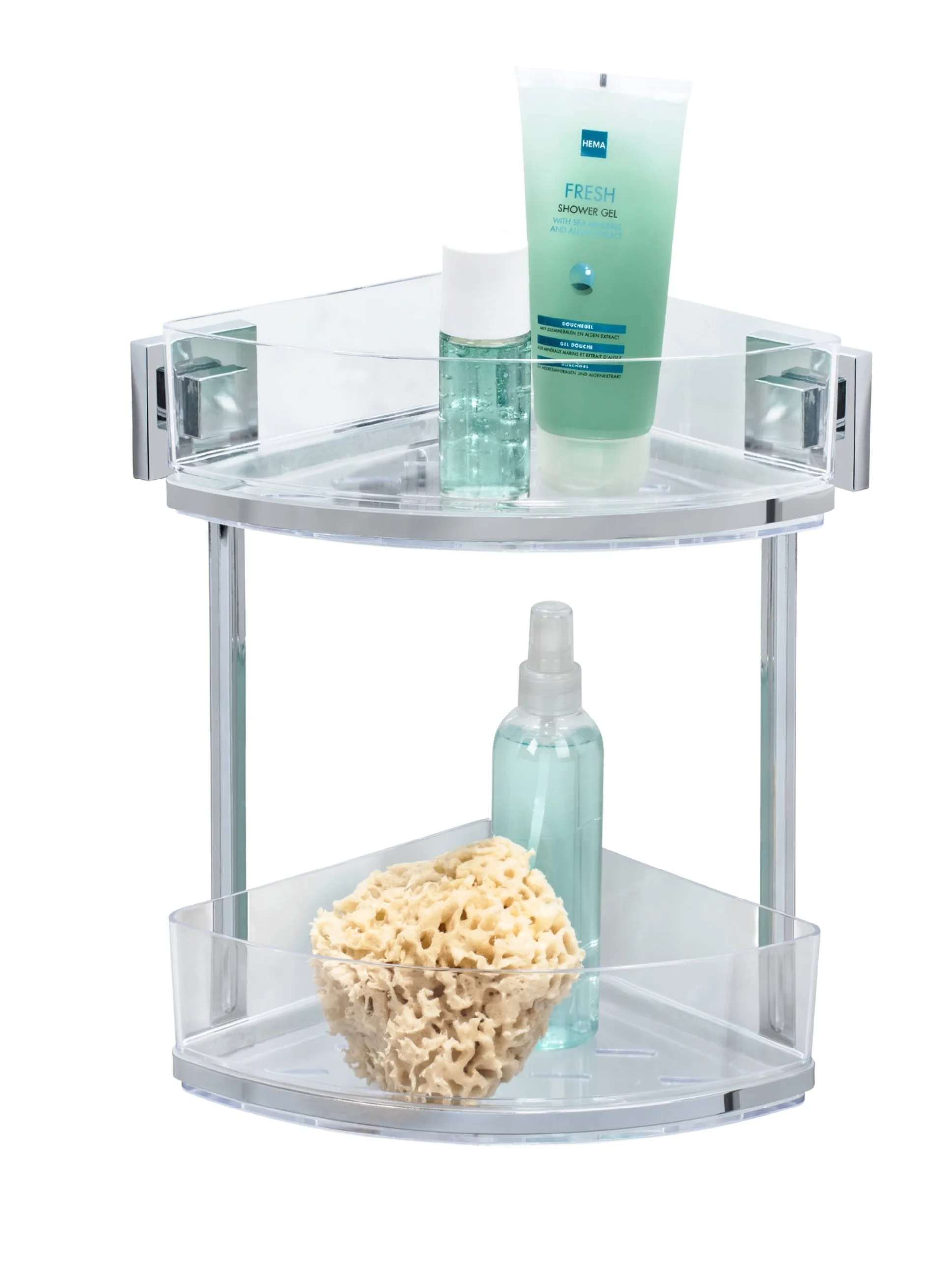 WENKO QUADRO Dusch Eckablage, 2 Etagen Quadro, Edelstahl, Befestigen ohne bohren, Vacuum-Loc®
