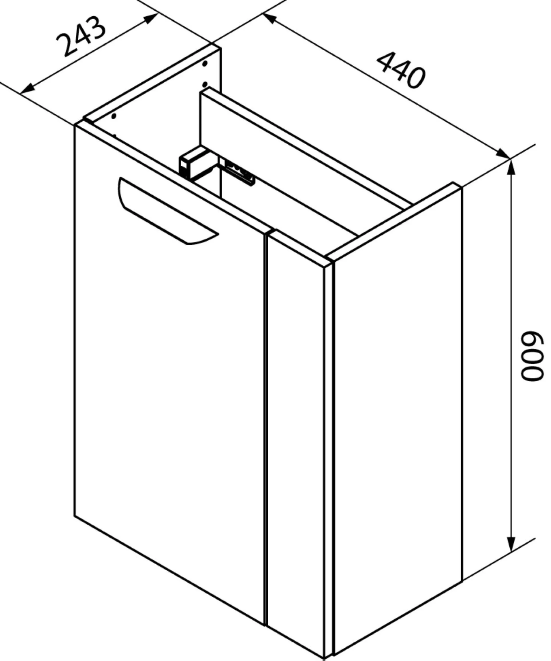 FACKELMANN SBC LUXOR Gäste WC Waschtisch Set 45 cm breit, Weiß/Braun hell, Waschbecken Glas Anthrazit, Türanschlag links