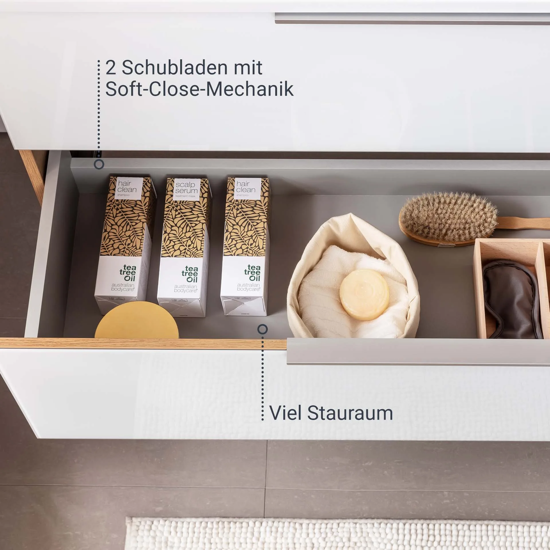 FACKELMANN B.BRILLANT Waschbecken mit Unterschrank 80 cm breit, Weiß Glas/Braun hell, Waschbecken Glas Weiß