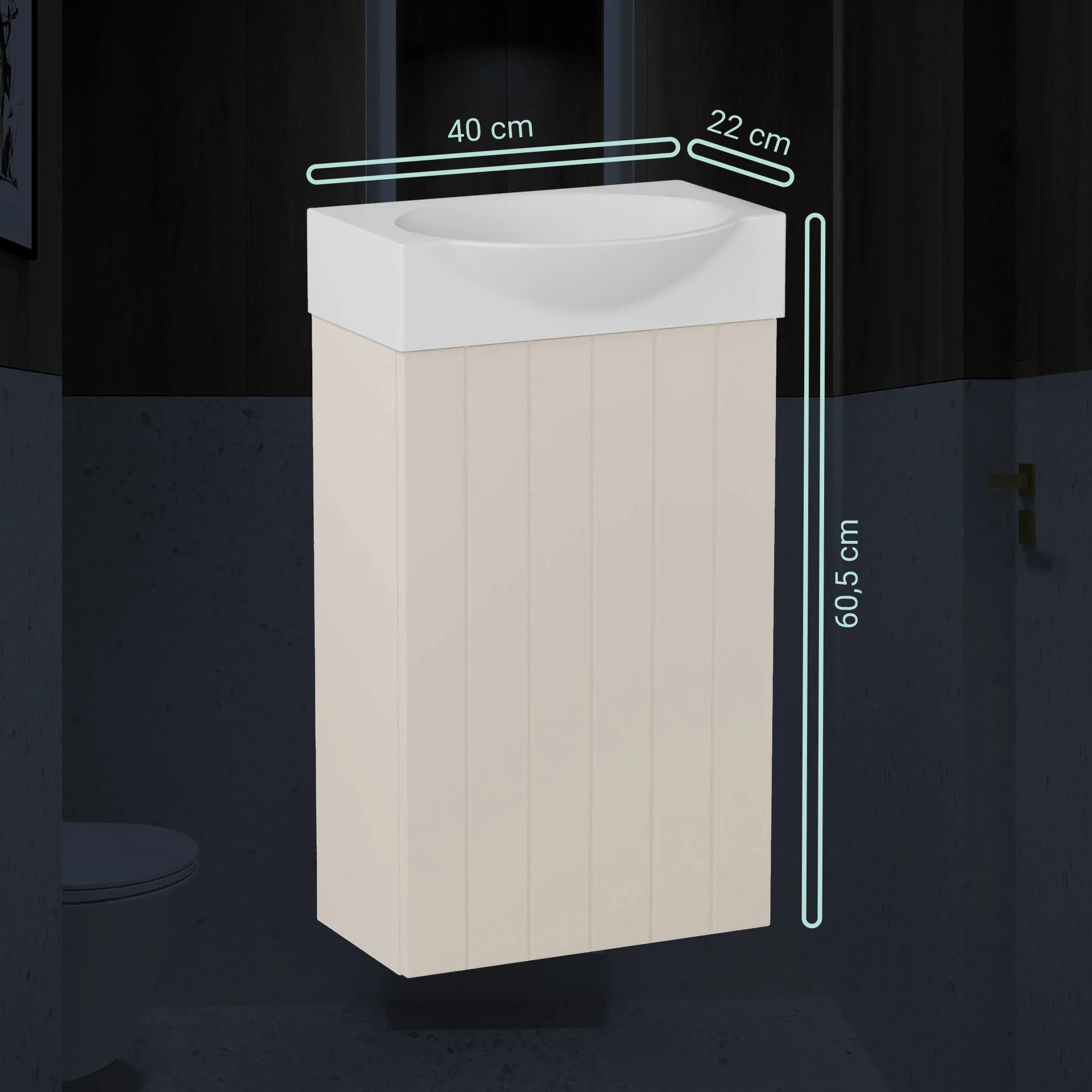 BADEDU IMPERO Gäste WC Waschtisch Set  40 cm breit, Beige, Waschbecken Keramik Weiß