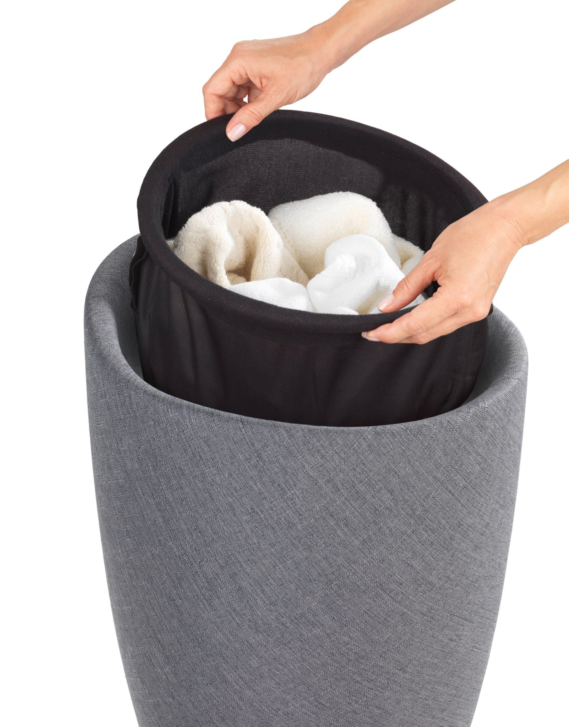 WENKO CANDY Badhocker, Grau, Leinenoptik, mit abnehmbarem Wäschesack