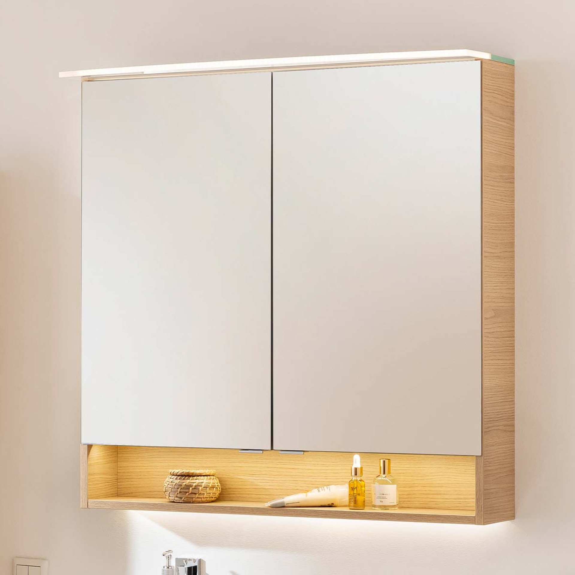 Fackelmann B.STYLE Spiegelschrank, 80 cm breit, Braun