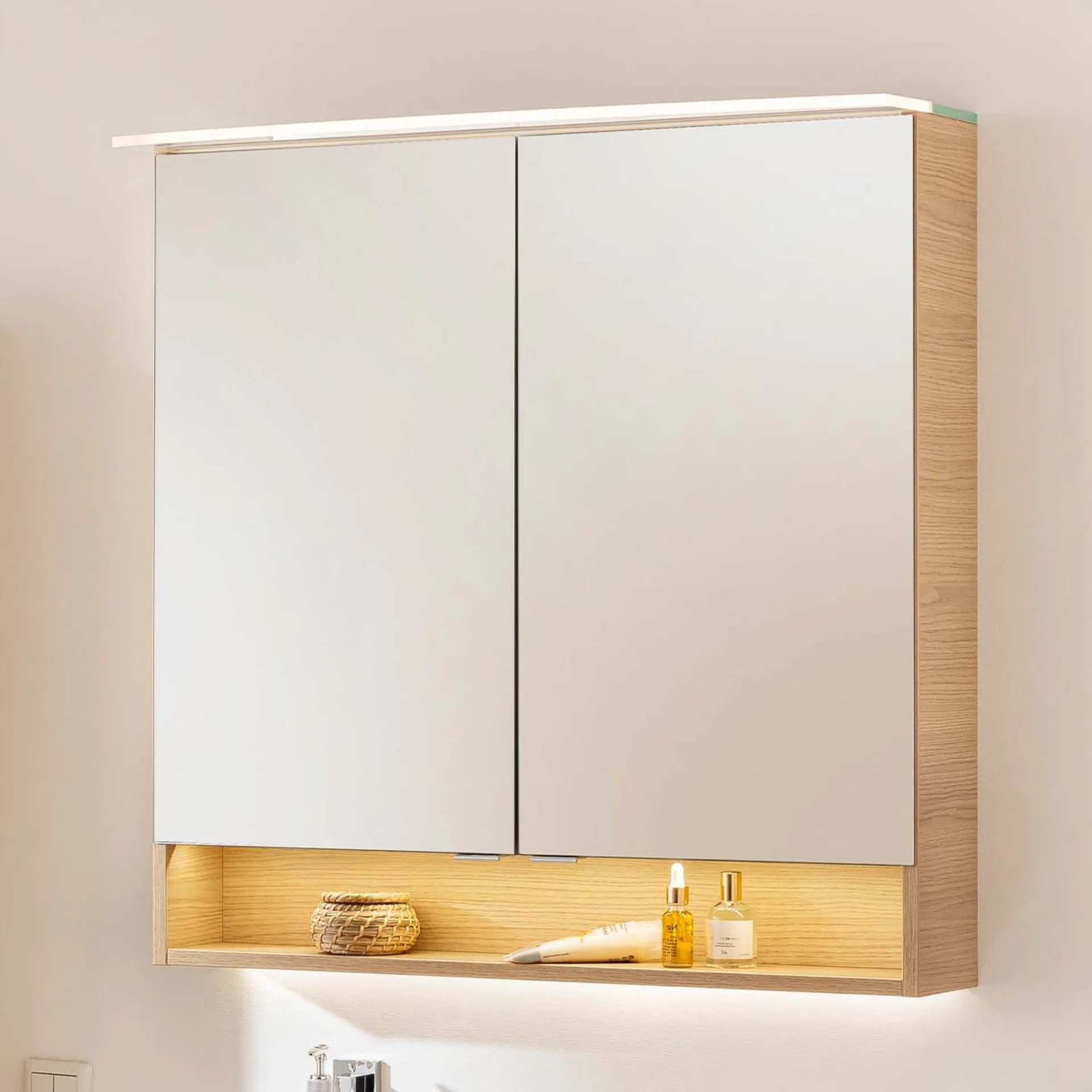 FACKELMANN B.STYLE LED Spiegelschrank 80 cm breit, Braun