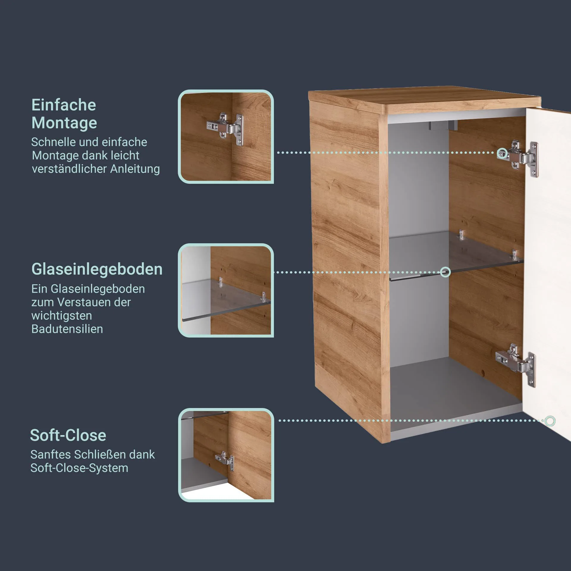 FACKELMANN MILANO Hängeschrank + Unterschrank 30 cm breit, Braun hell