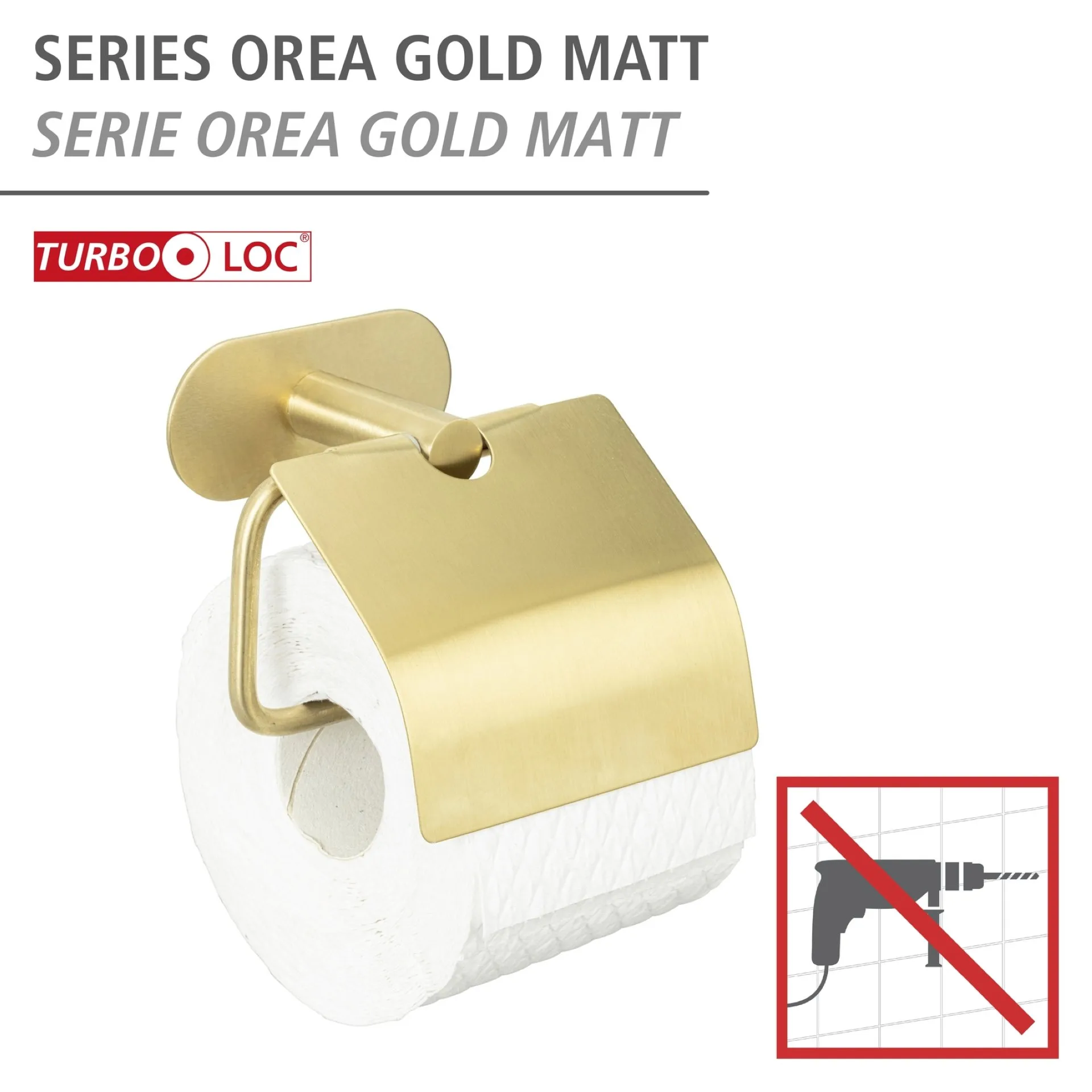 WENKO OREA Toilettenpapierhalter, Gold matt, mit Deckel, Befestigen ohne Bohren