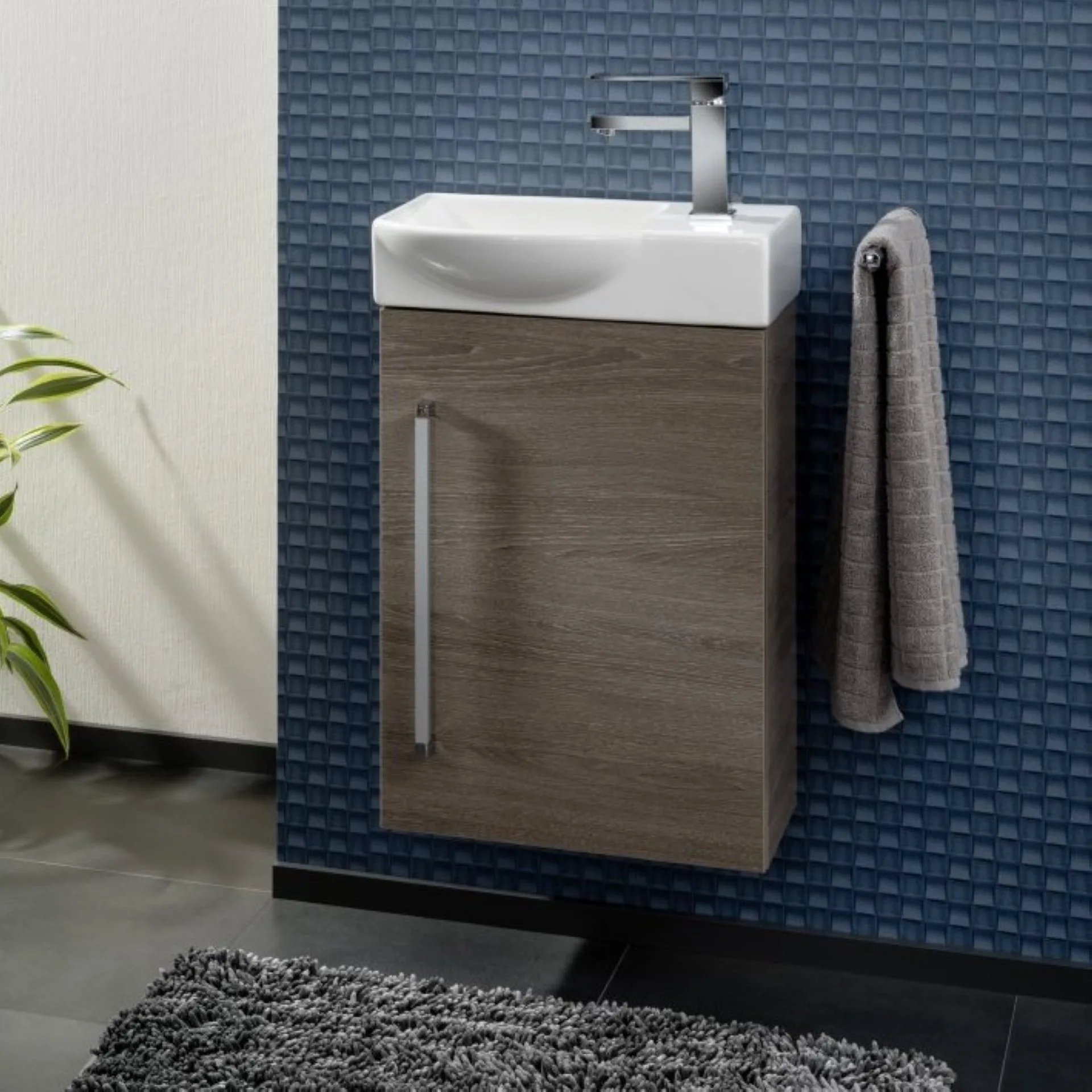 LANZET K3 Waschbeckenunterschrank Gäste WC 44 cm breit, Braun dunkel, Türanschlag links