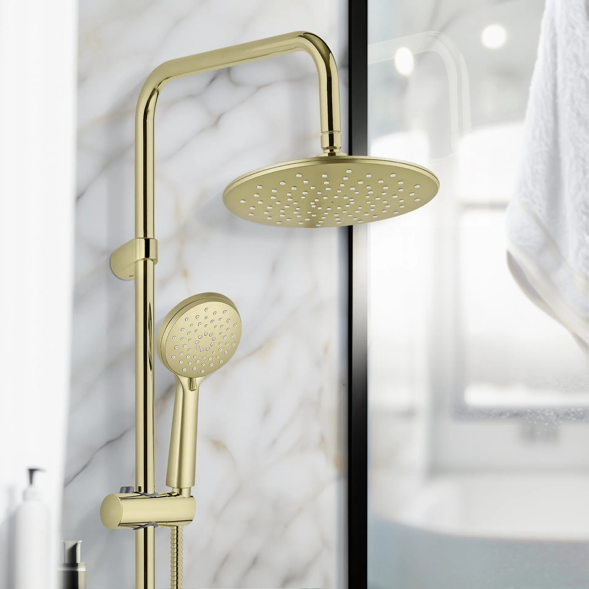 WENKO YOUNG Duschsystem, Gold, 3 verschiedene Wasserstrahlarten