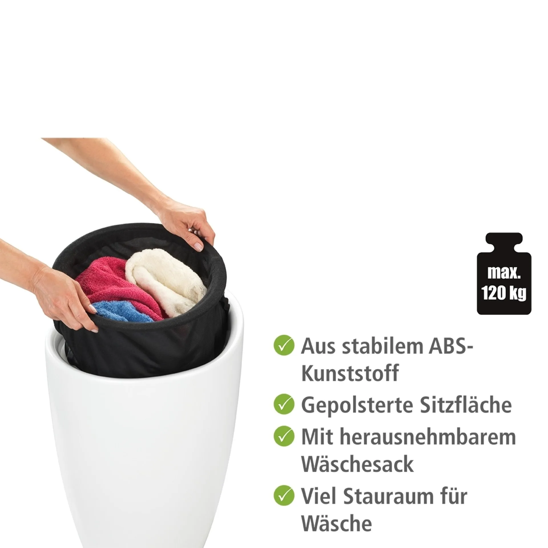 WENKO CANDY Badhocker, Weiß matt, mit abnehmbarem Wäschesack