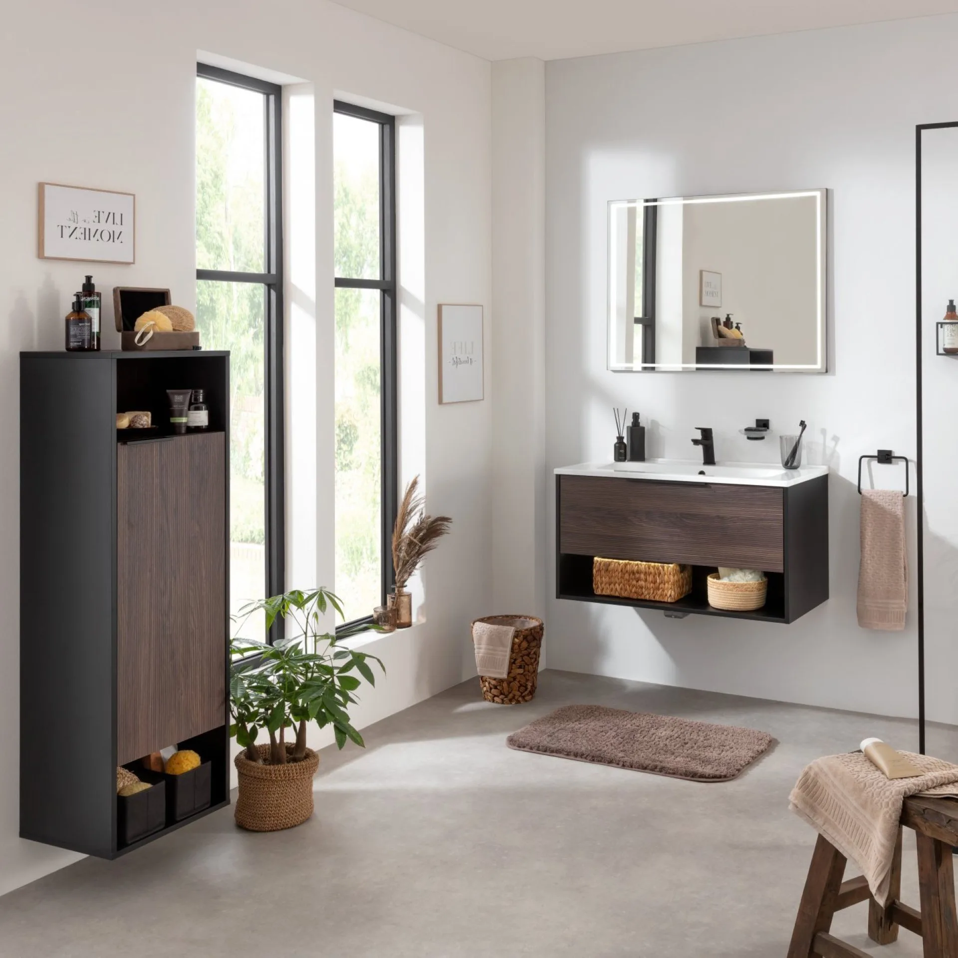 FACKELMANN B.PARIS Midischrank 40 cm breit, Braun Dunkel/Schwarz, Türanschlag rechts