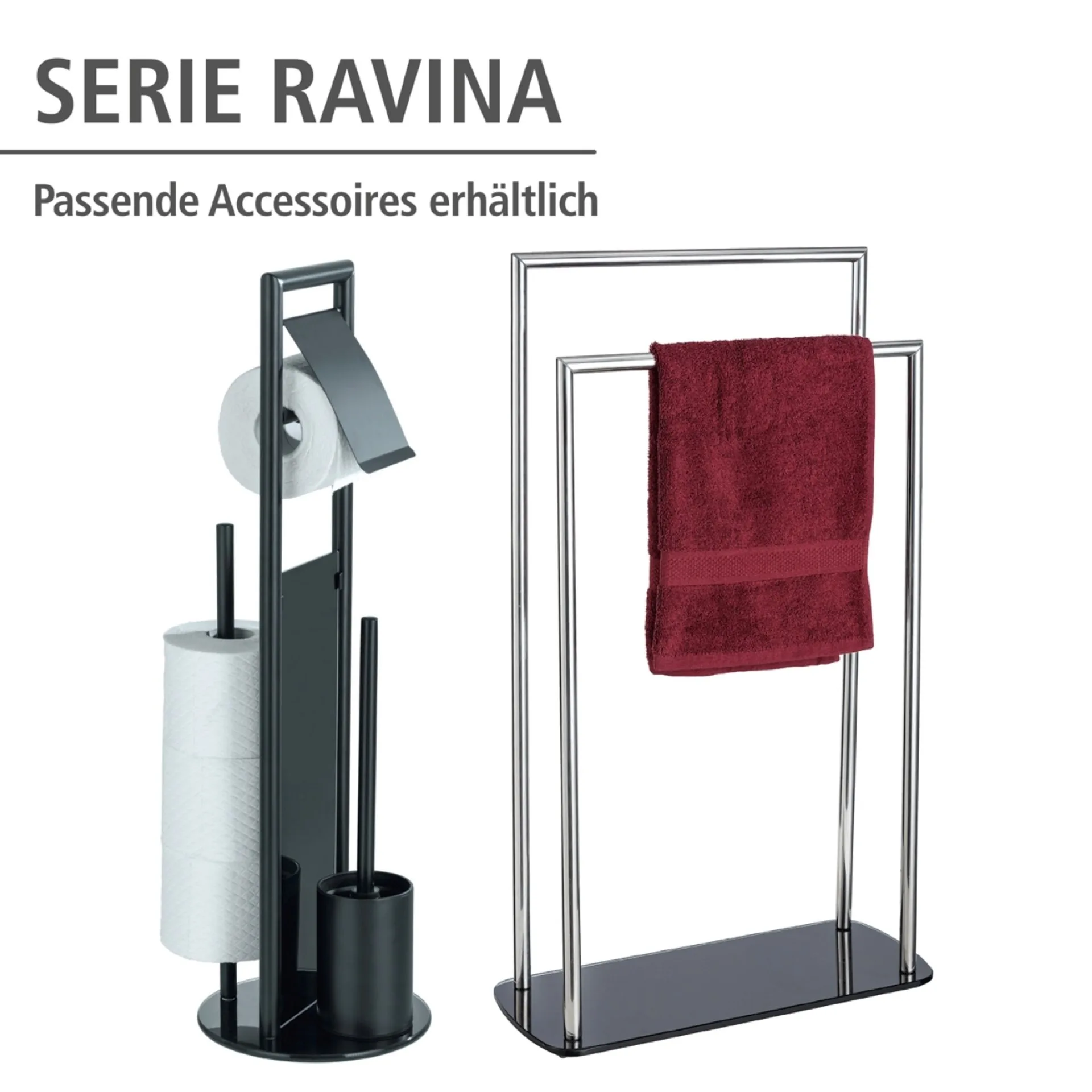 WENKO RAVINA WC-Garnitur, Schwarz, mit Toilettenpapierhalter und Bevorrater, stehend