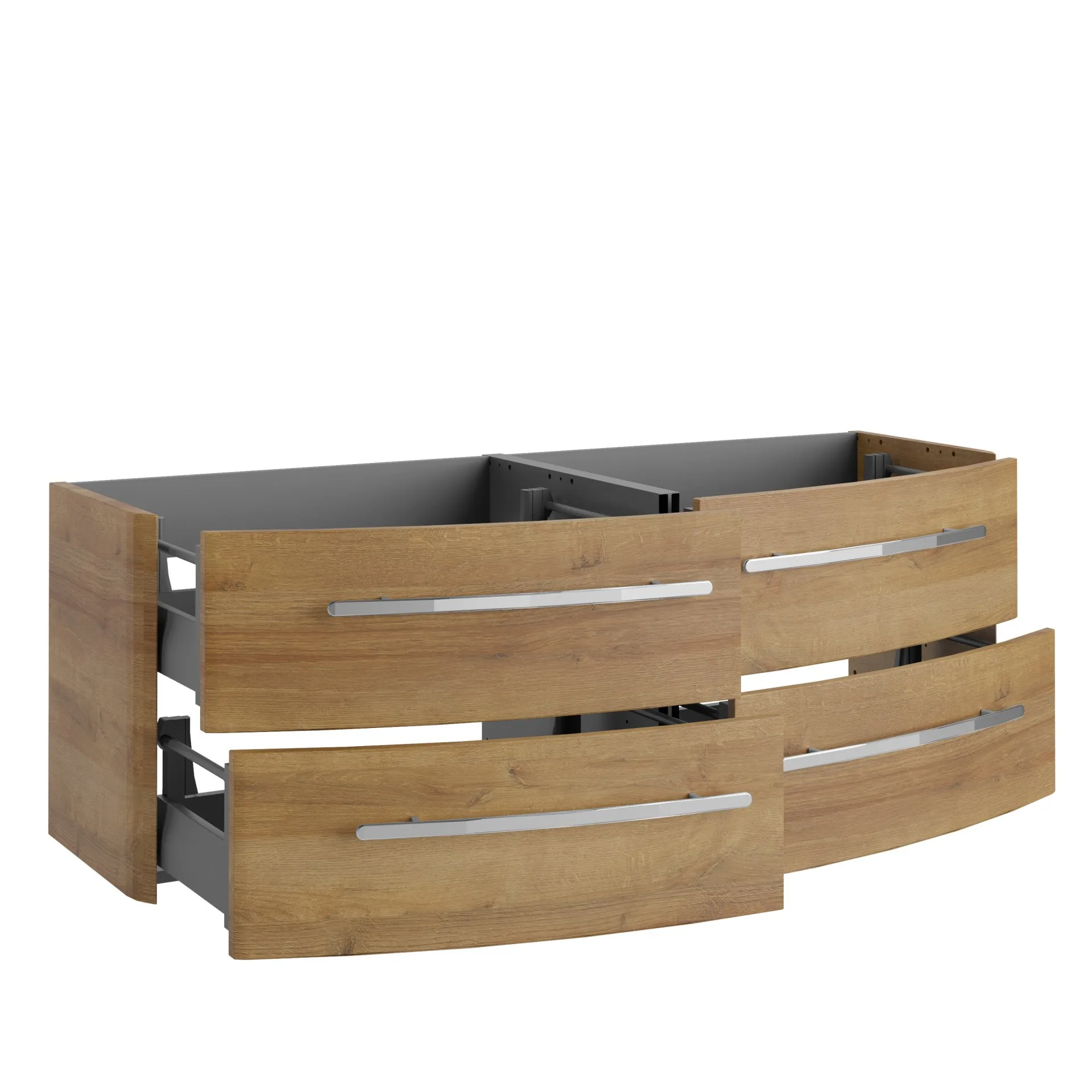 LANZET CLASSICO Waschbecken mit Unterschrank 140 cm breit, Braun hell, Doppelwaschbecken Gussmarmor Grau