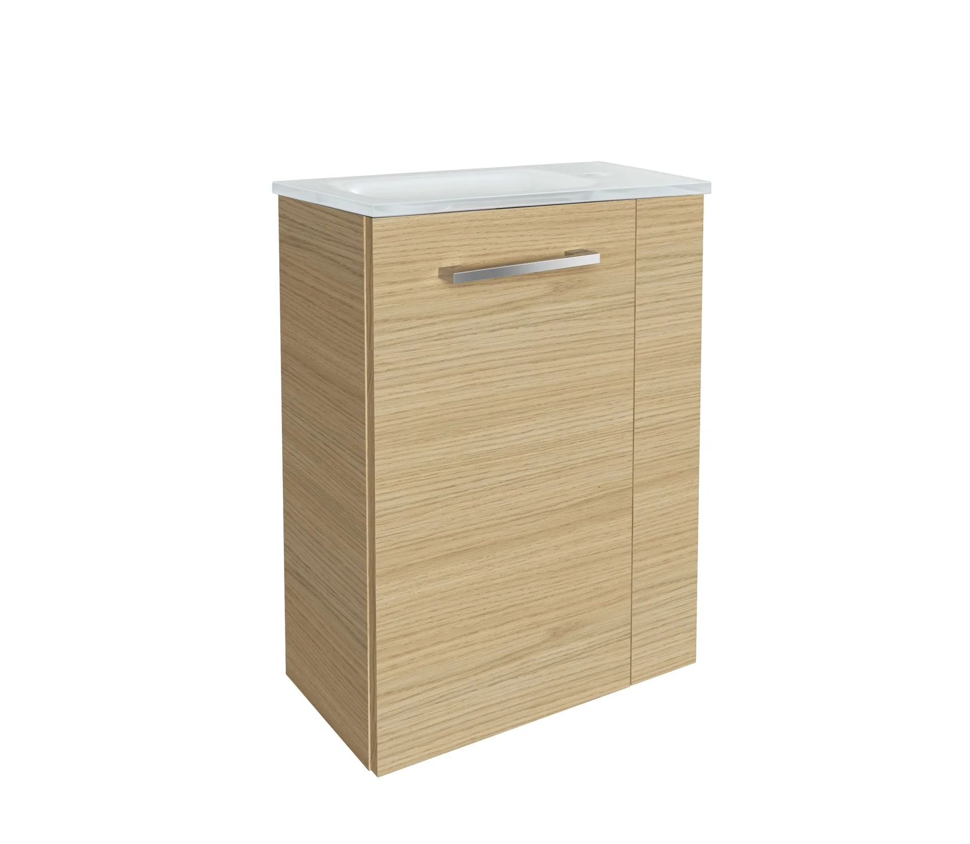 FACKELMANN SBC B.STYLE Gäste WC Waschtisch Set 45 cm breit, Braun, Waschbecken Glas Weiß, Türanschlag links