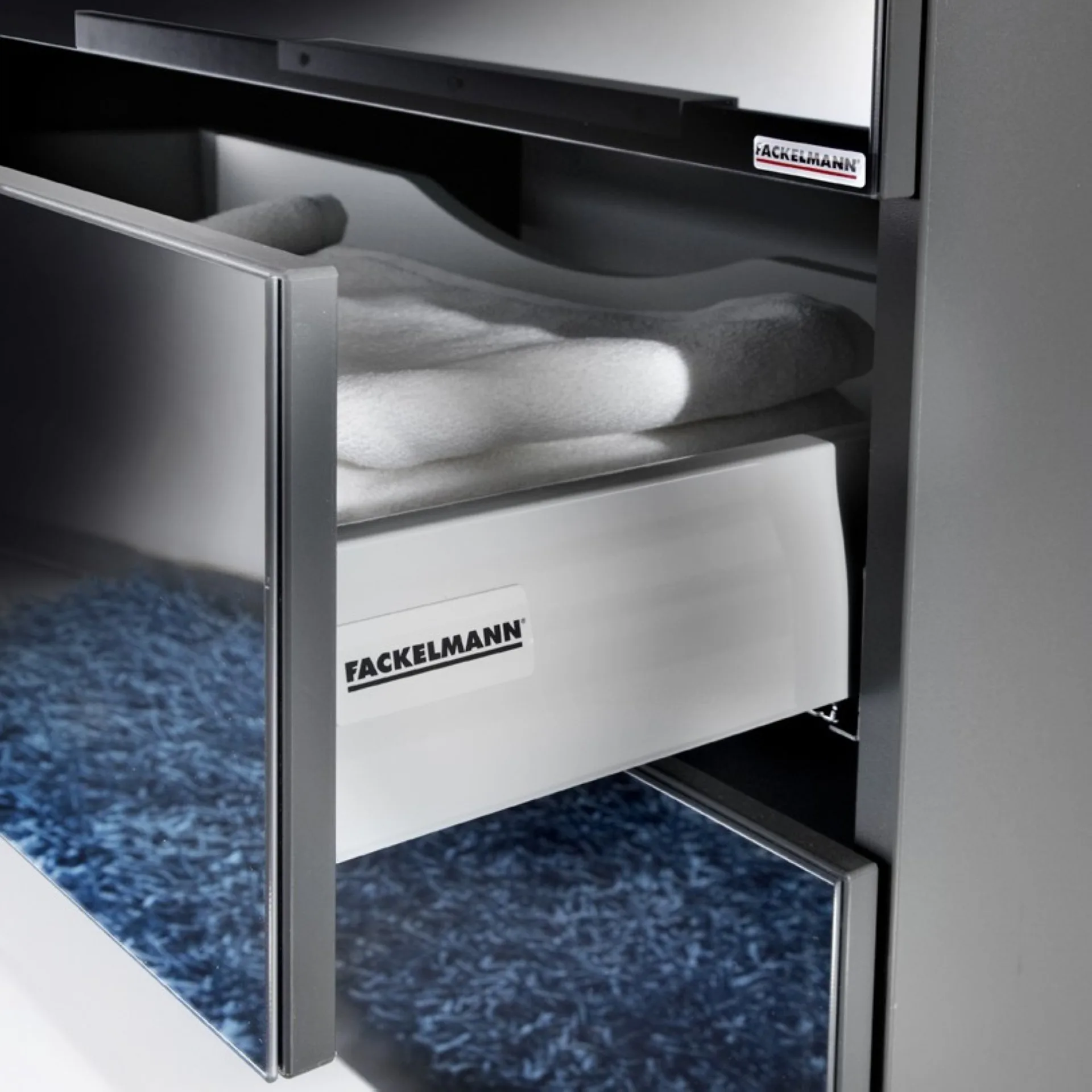FACKELMANN KARA Waschbecken mit Unterschrank 80 cm breit, Anthrazit, Waschbecken Glas Mint, 1 Schublade
