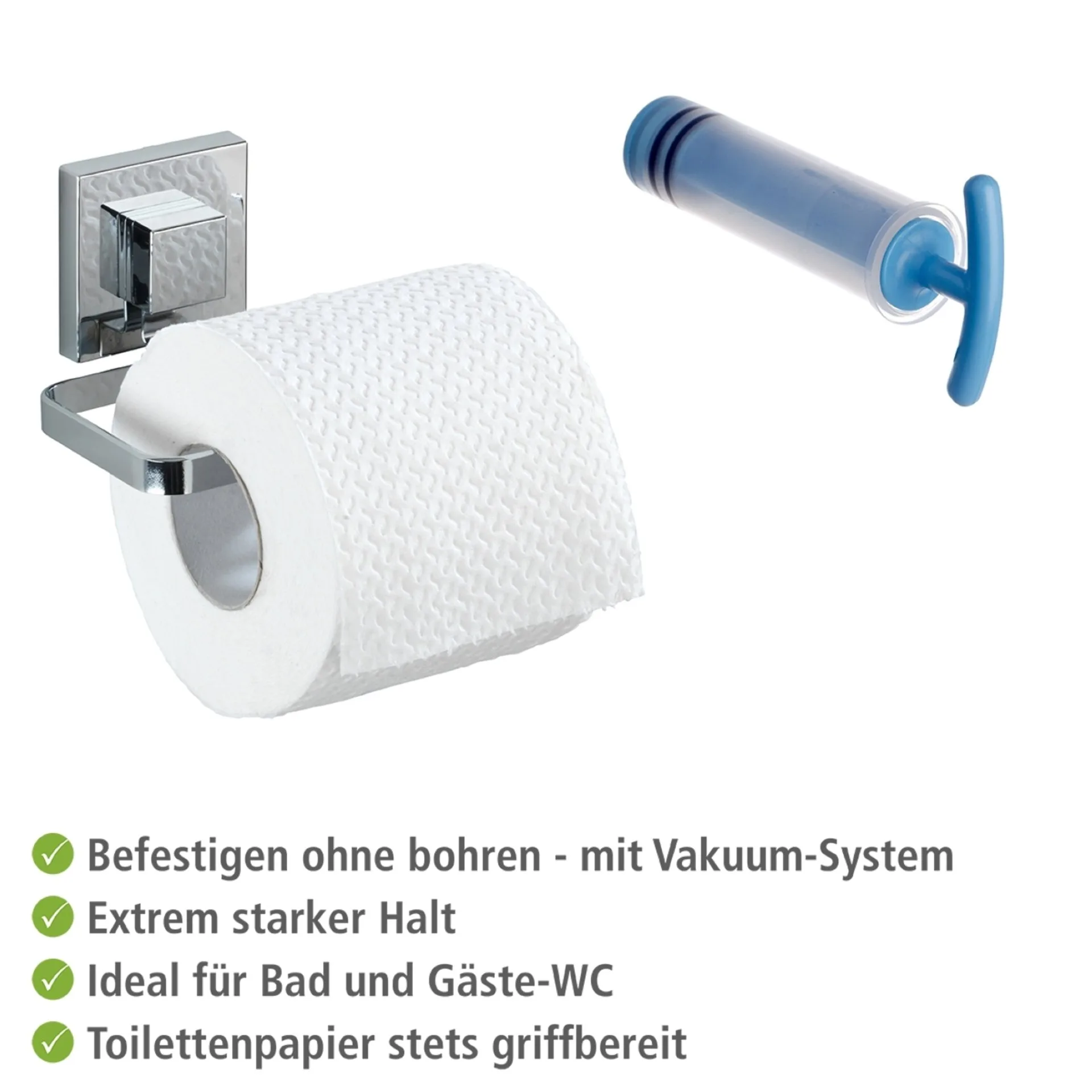 WENKO QUADRO Toilettenpapierhalter, Chrom glänzend, Befestigen ohne Bohren