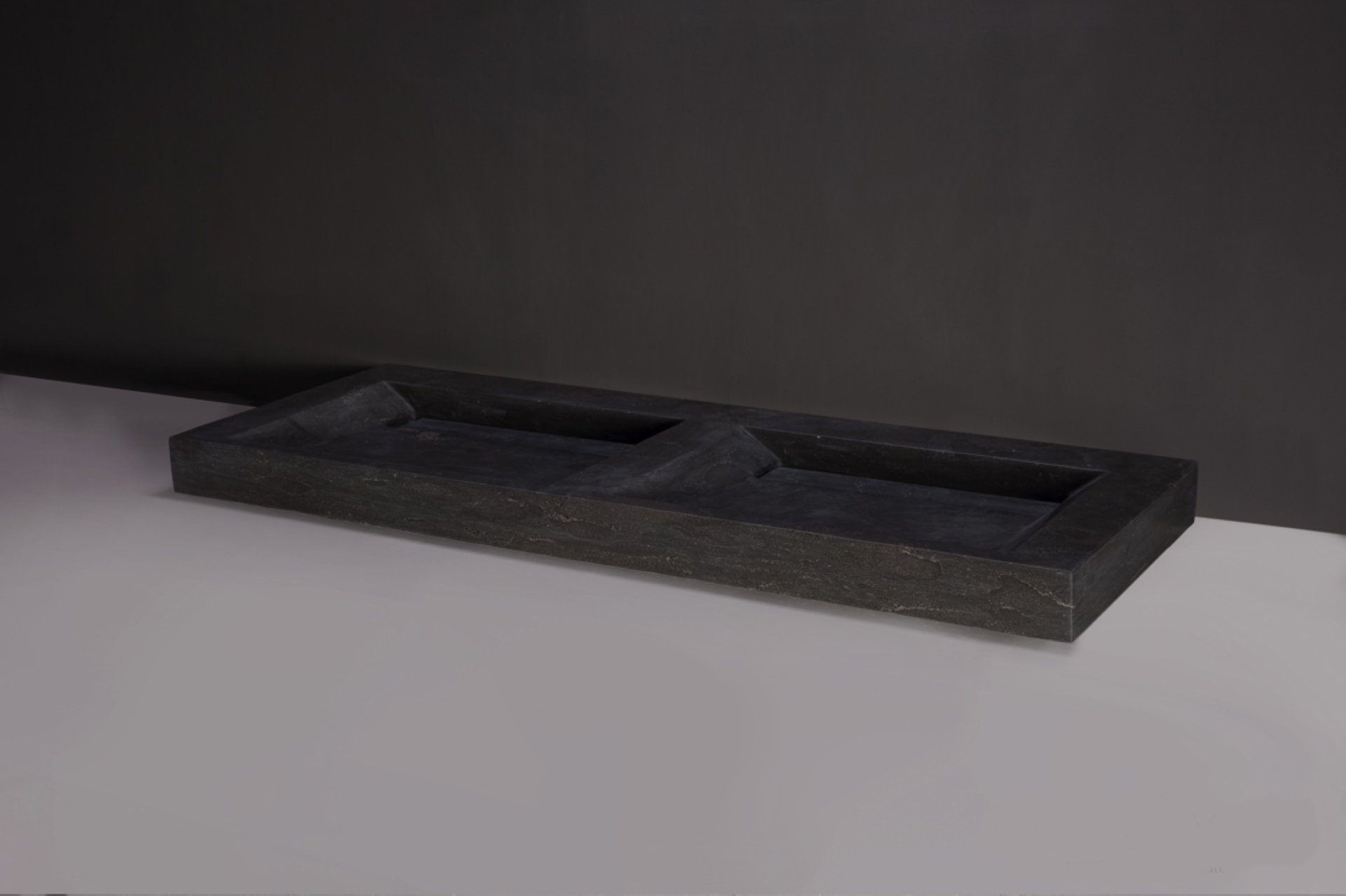 Waschbecken Naturstein BELLEZZA (140,5 cm) Bluestone, mit 2 Hahnlöchern, 100298