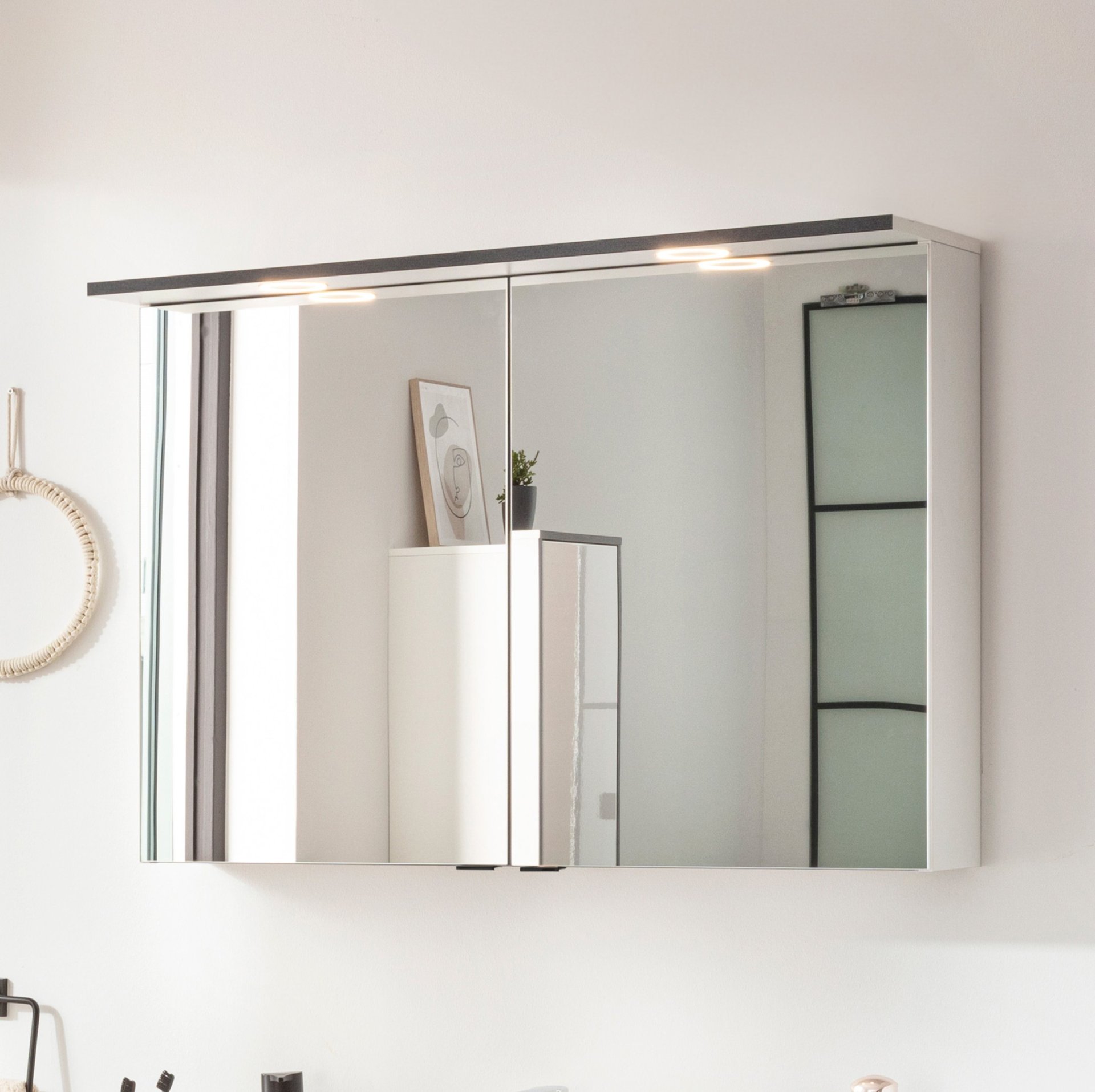 FACKELMANN FLAIR LED Spiegelschrank 100 cm breit, Weiß/Anthrazit