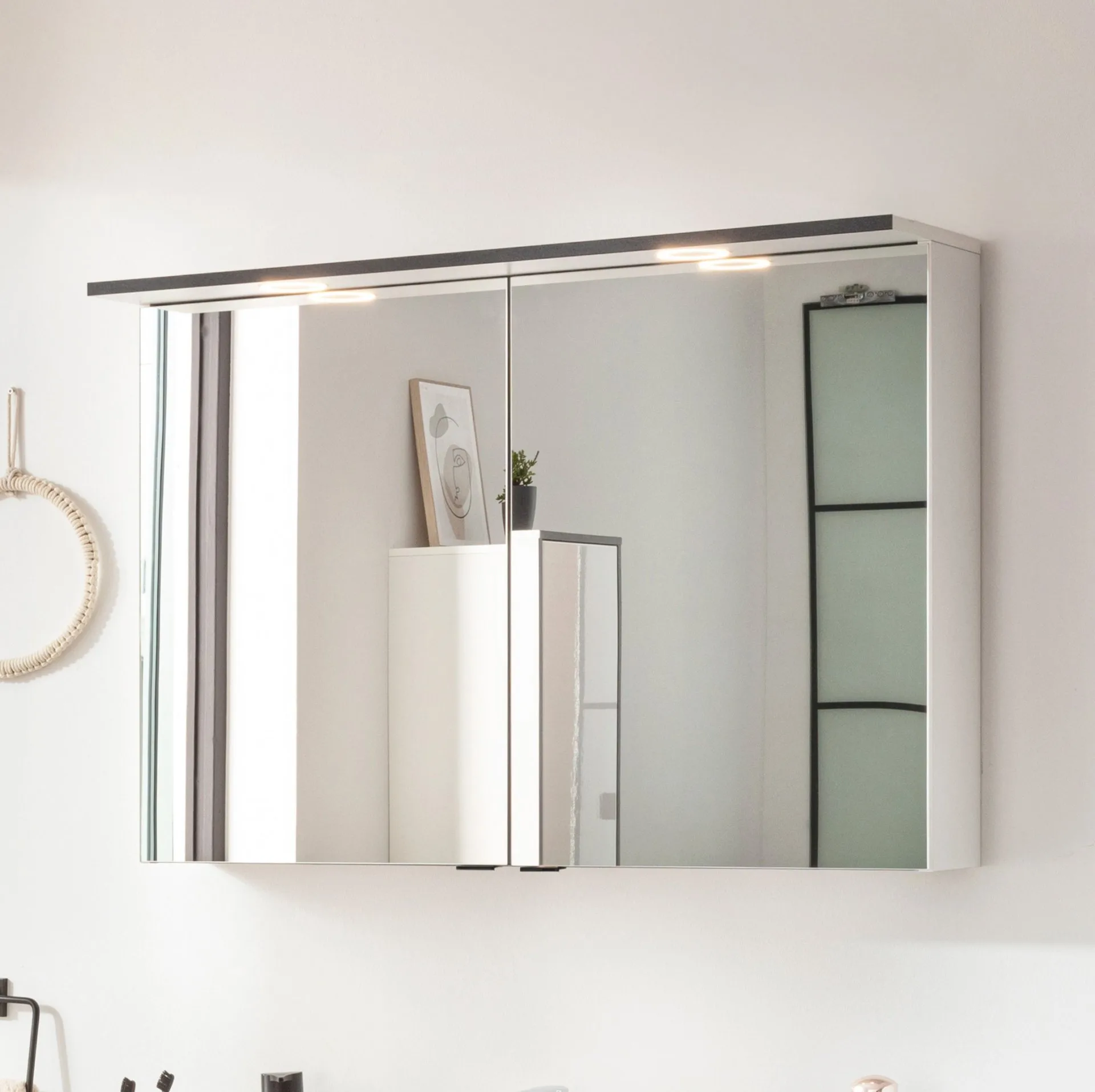 FACKELMANN FLAIR LED Spiegelschrank 100 cm breit, Weiß/Anthrazit