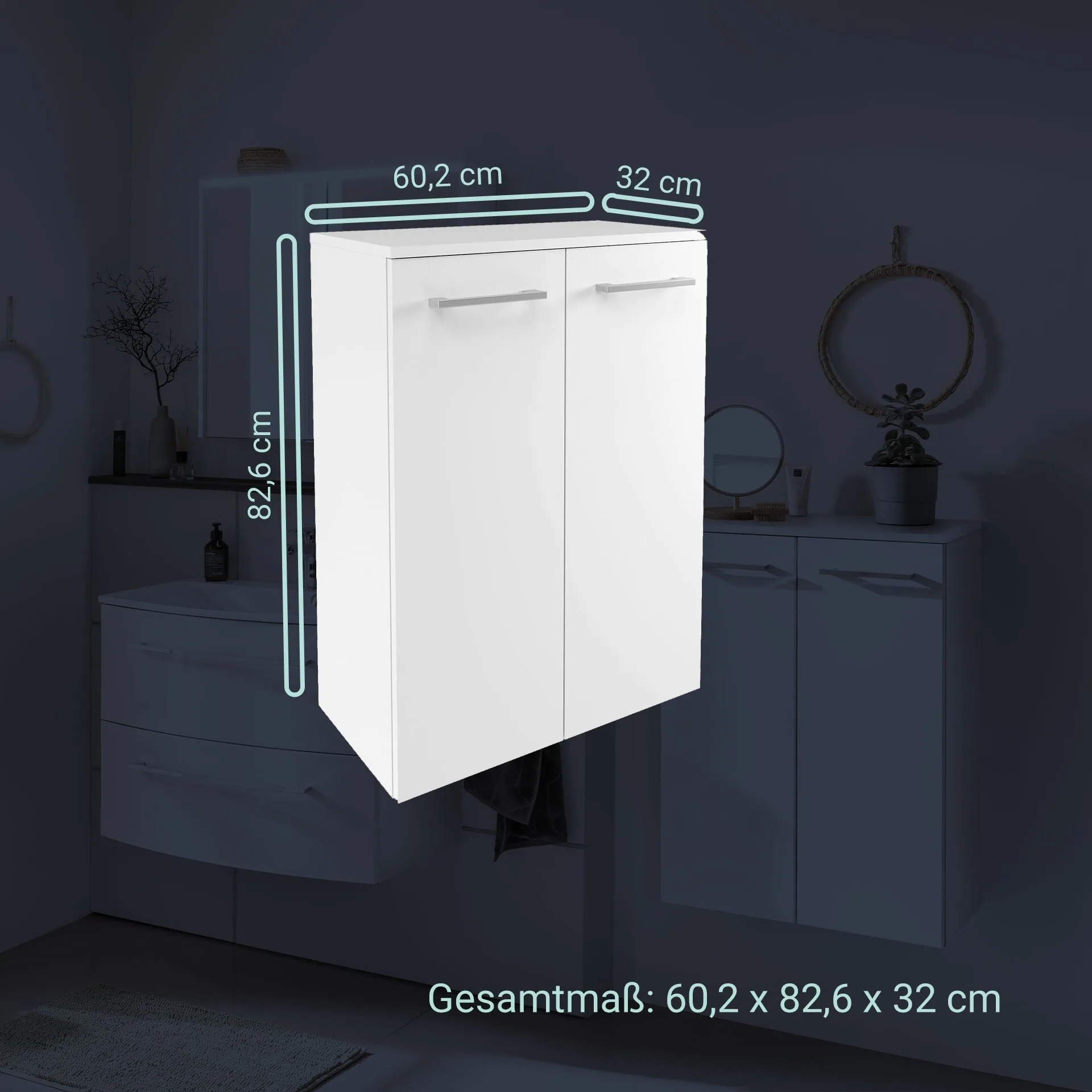 FACKELMANN VERONA Doppel Midischrank 60 cm breit, Weiß Hochglanz, mit Schublade