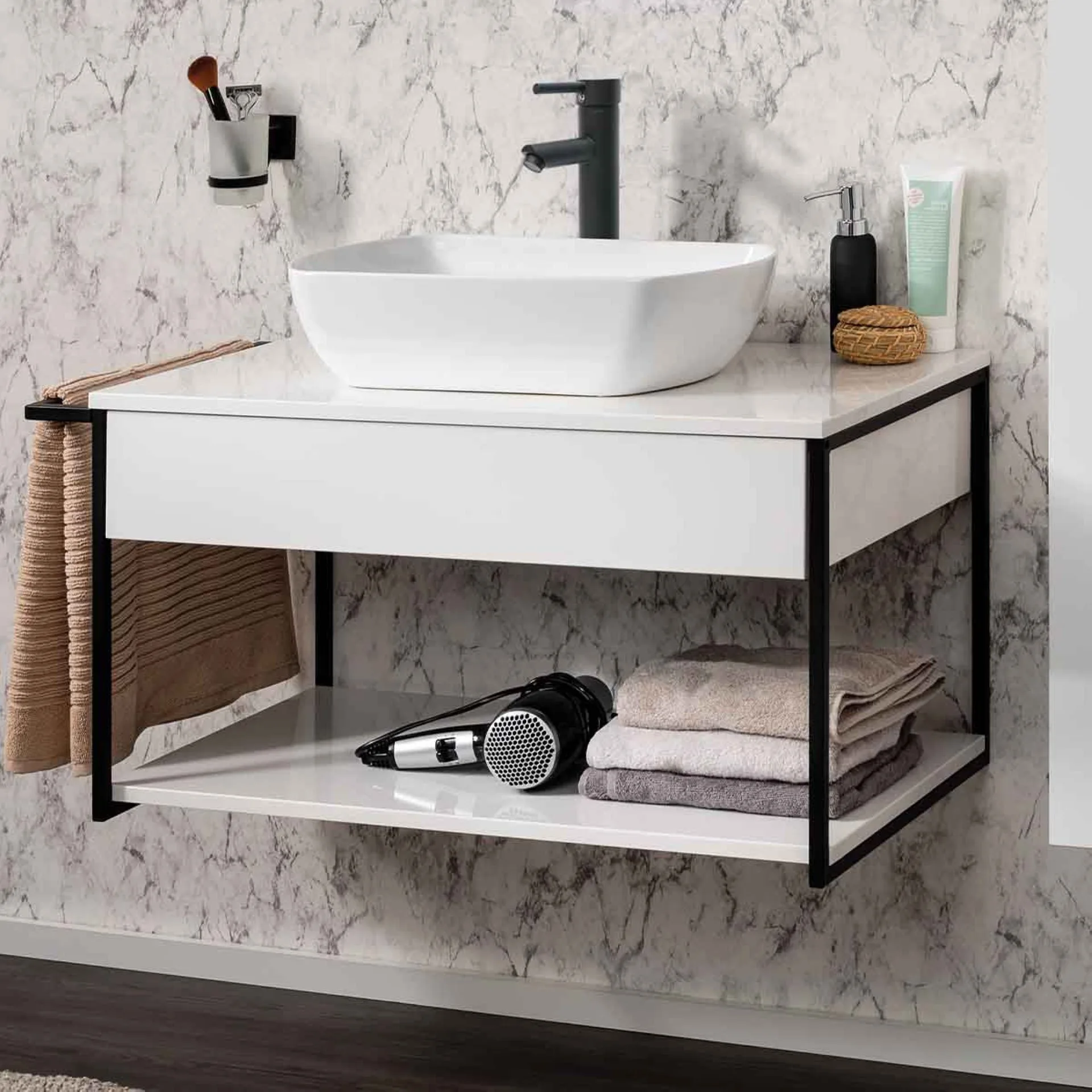 FACKELMANN NEW YORK Waschbeckenunterschrank 88 cm breit, Weiß