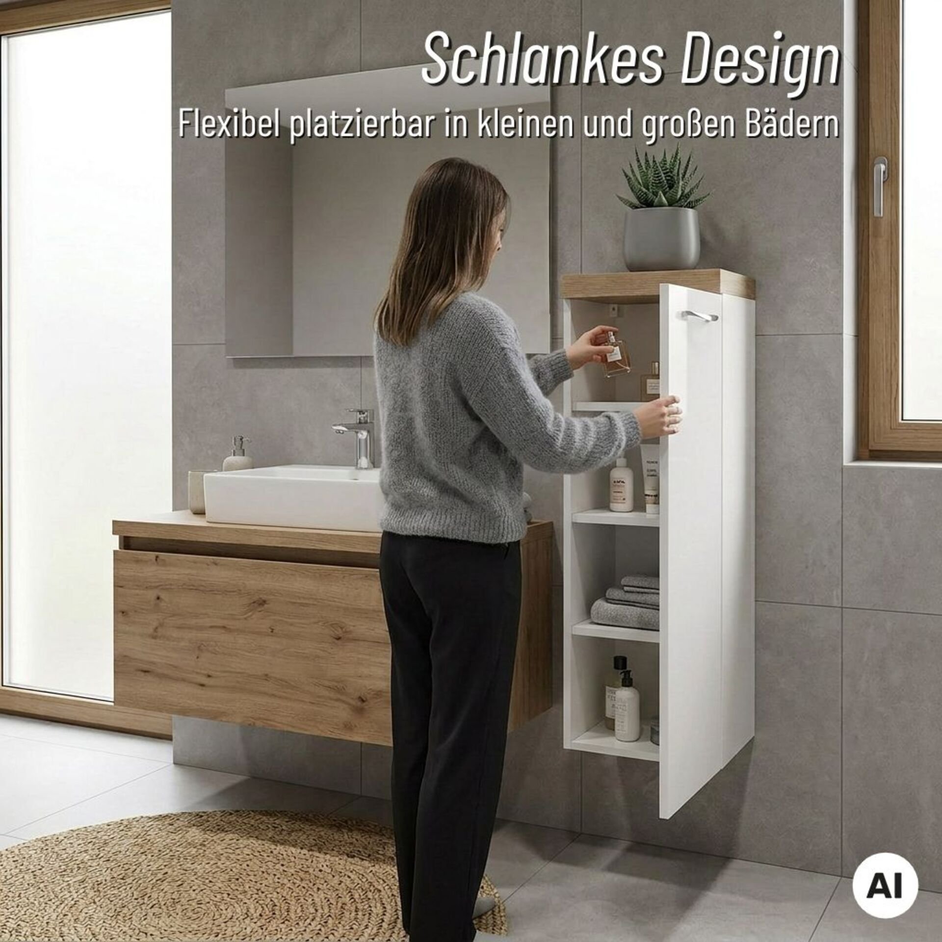 BADEDU OKA Midischrank 33 cm breit, Weiß