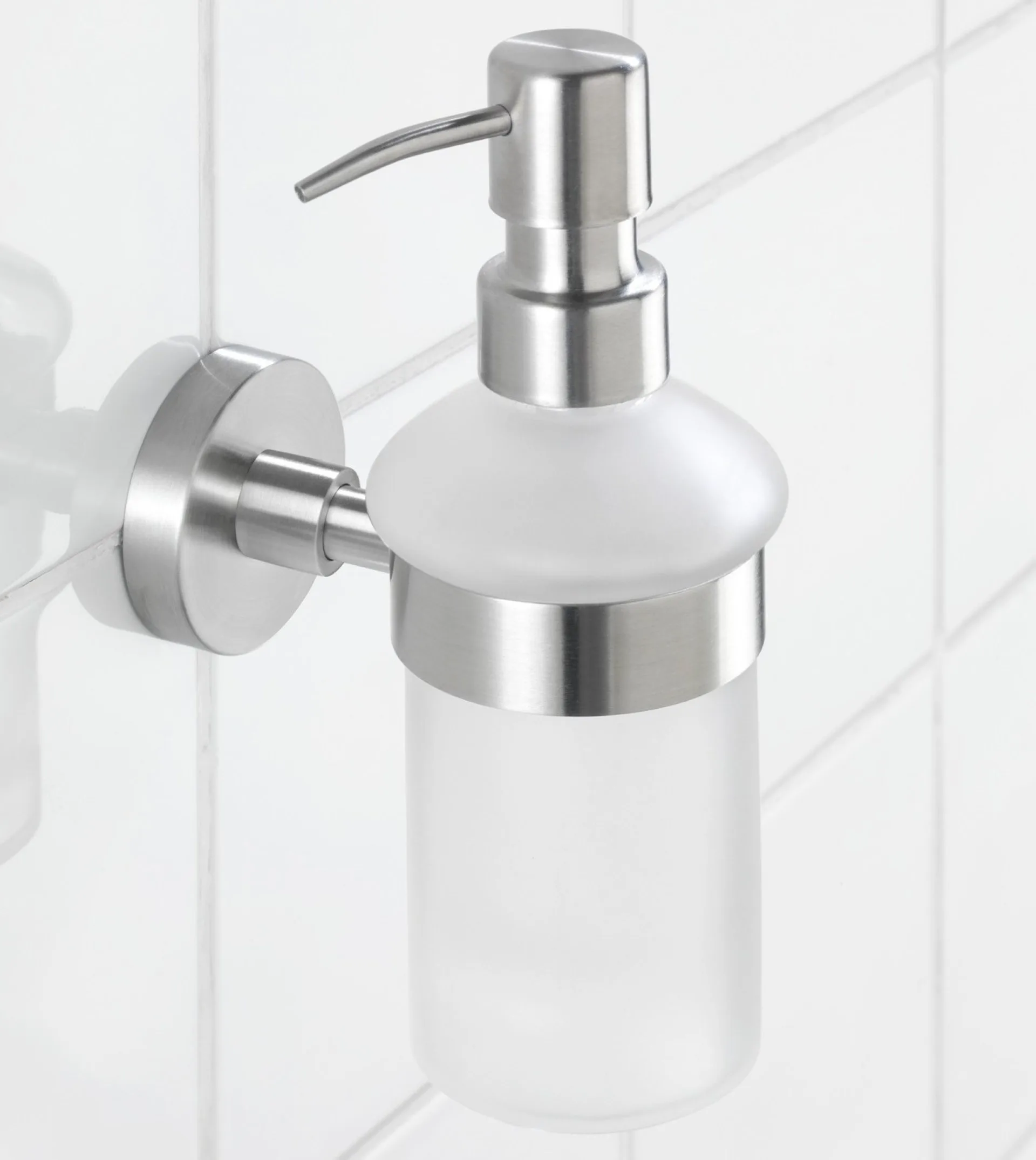 WENKO BOSIO Seifenspender 200 ml, Chrom Matt, Edelstahl rostfrei