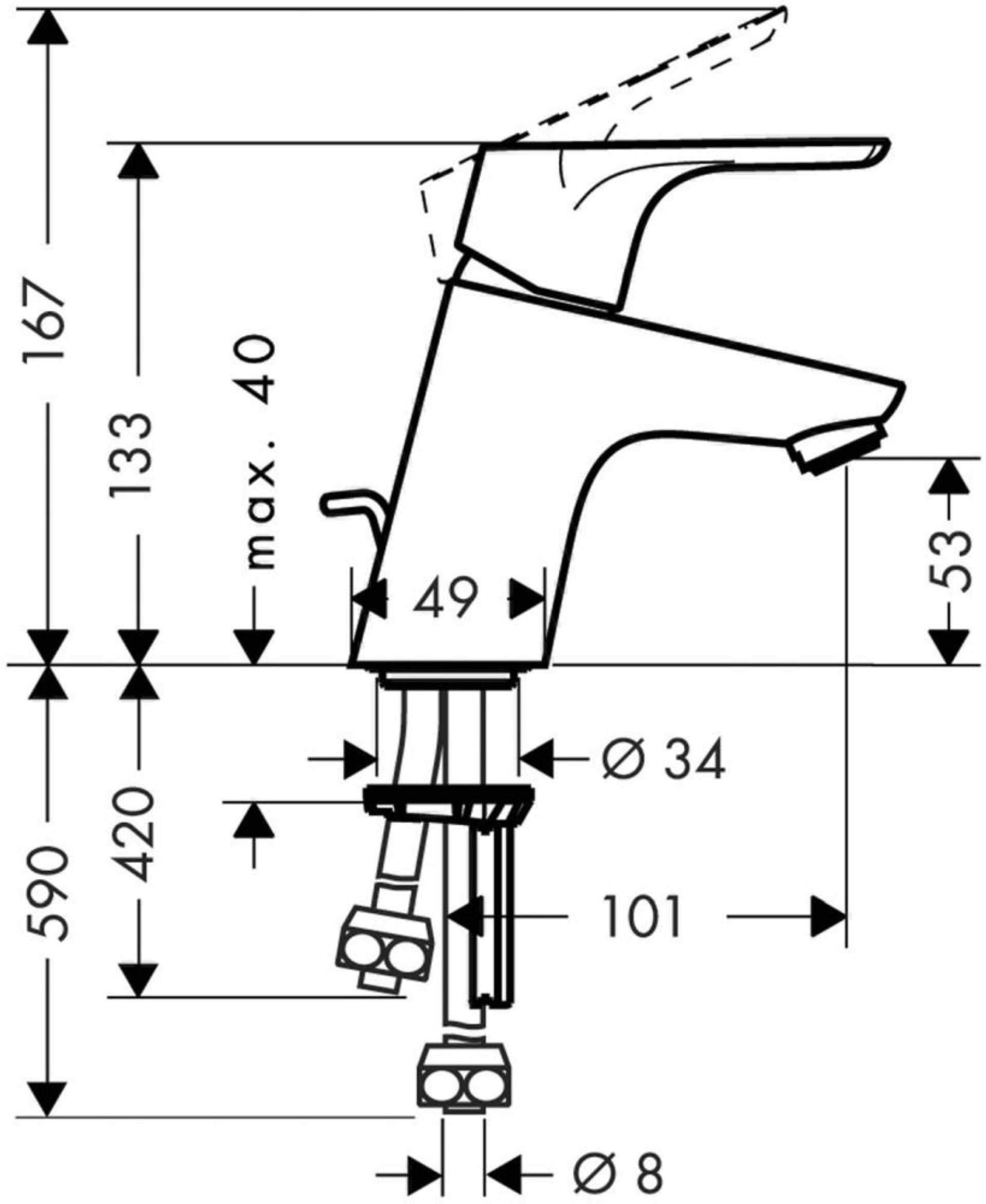 HANSGROHE FOCUS 70 Waschtischarmatur, Chrom, mit Ablaufgarnitur, mit Niederdruck