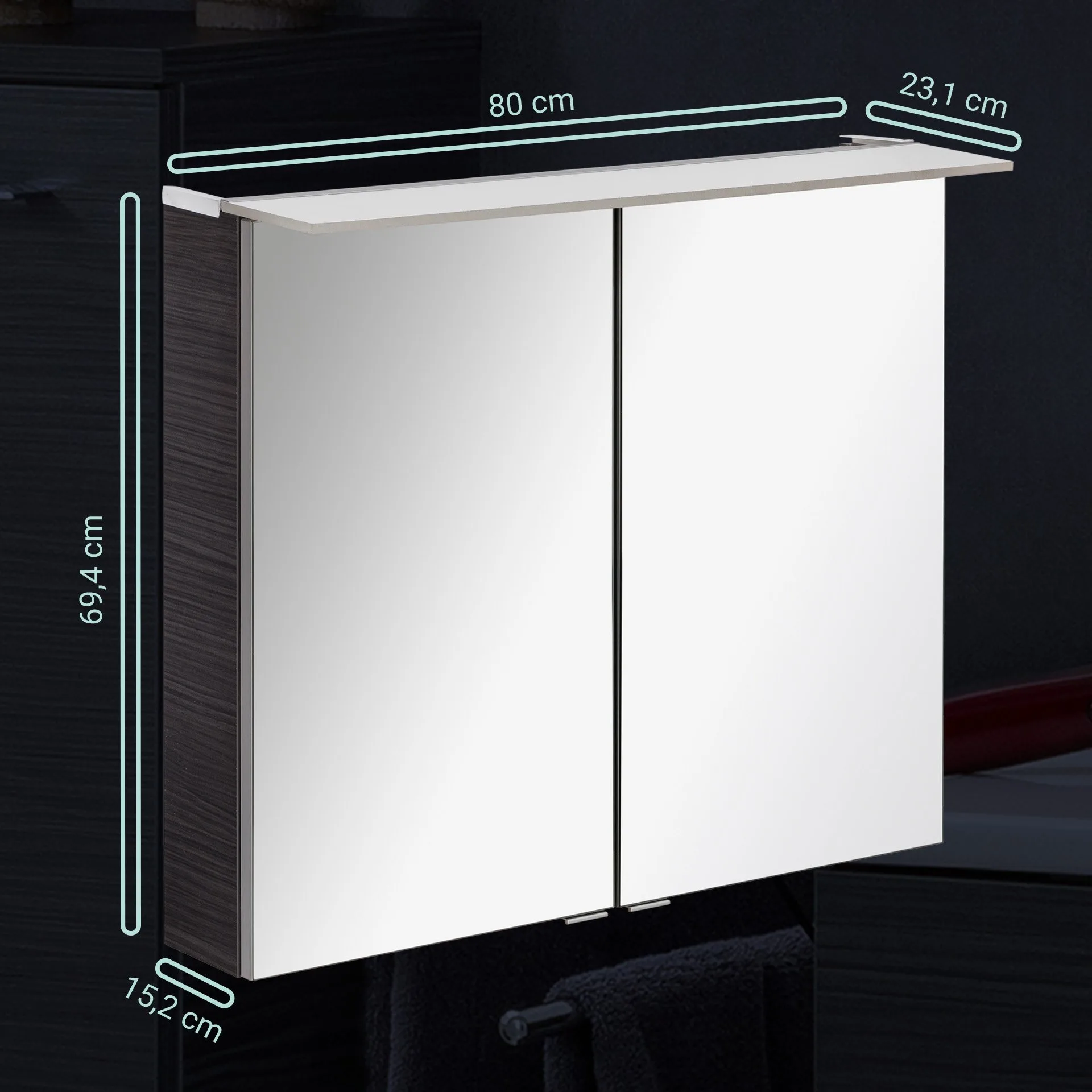 Fackelmann B.PERFEKT LED Spiegelschrank 80 cm breit, Anthrazit