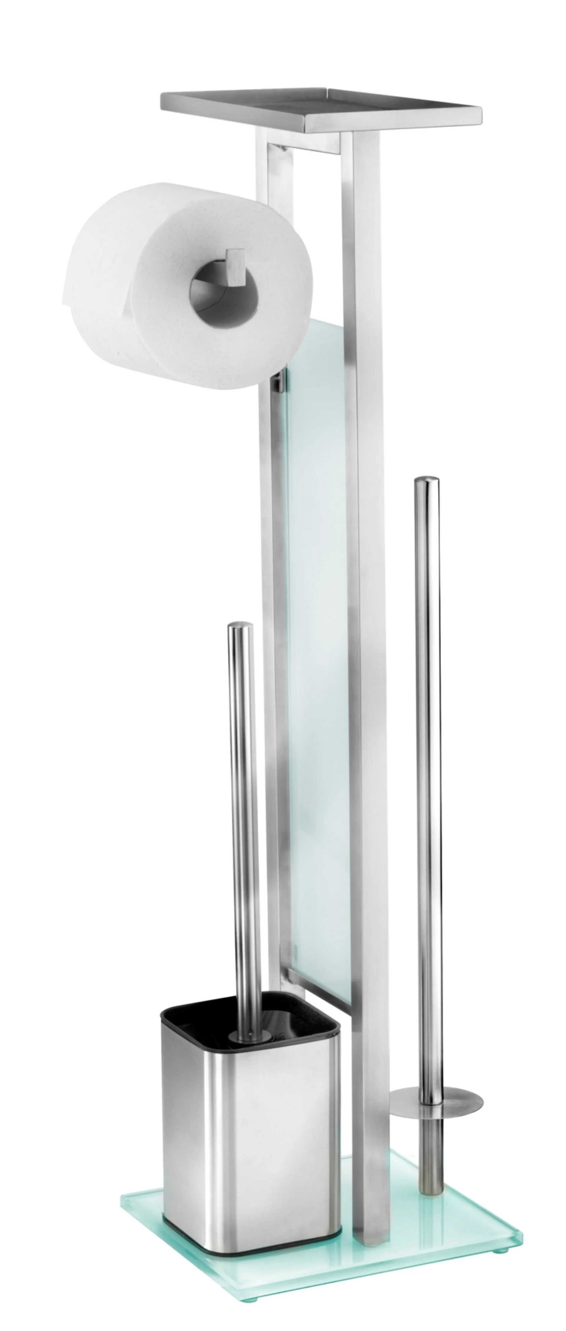 WENKO DEBAR WC-Garnitur, mit Ablage und Toilettenpapierhalter, Edelstahl, stehend