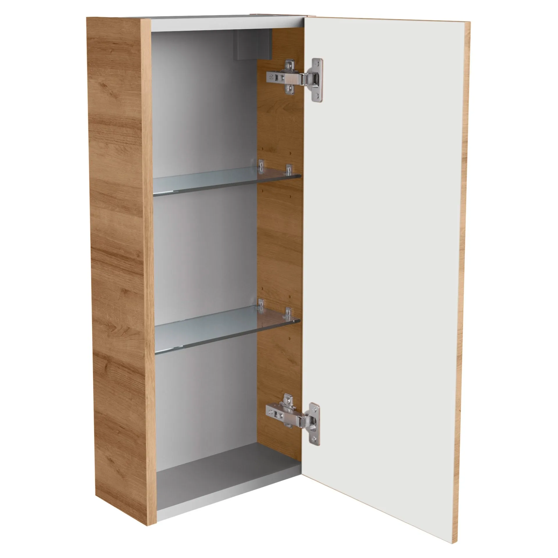 FACKELMANN MILANO Badmöbel Set 5-teilig 107 cm breit, Braun hell, Waschbecken Keramik Weiß + LED Spiegelschrank + Unterschrank + Hängeschrank