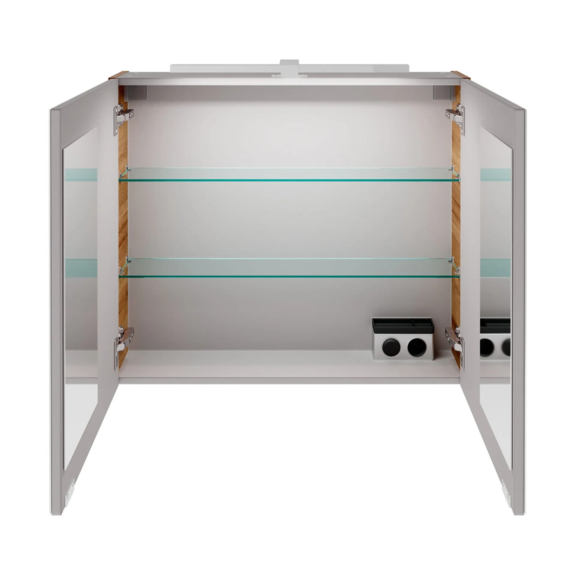 FACKELMANN B.BRILLLANT Waschtisch Set mit Spiegelschrank 80 cm breit, Weiß Glas/Braun hell, Waschbecken Glas Weiß