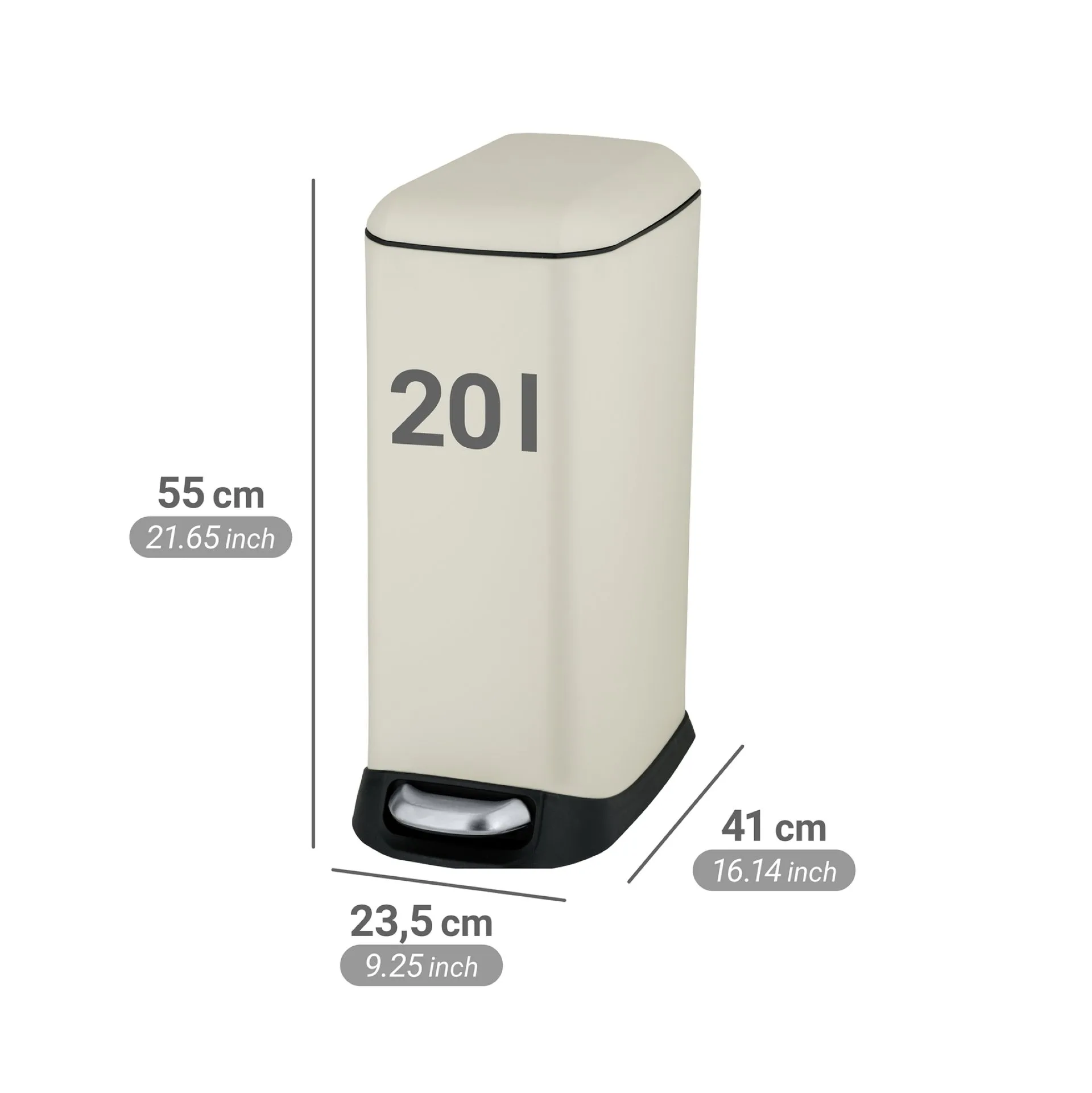 WENKO DESIGN Mülleimer 20 Liter, Beige, mit Absenkautomatik