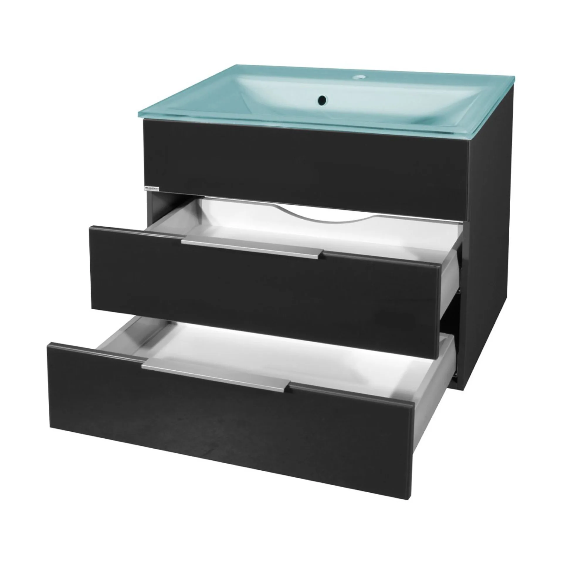 FACKELMANN KARA Waschbecken mit Unterschrank 80 cm breit, Anthrazit, Waschbecken Glas Mint, 2 Schubladen