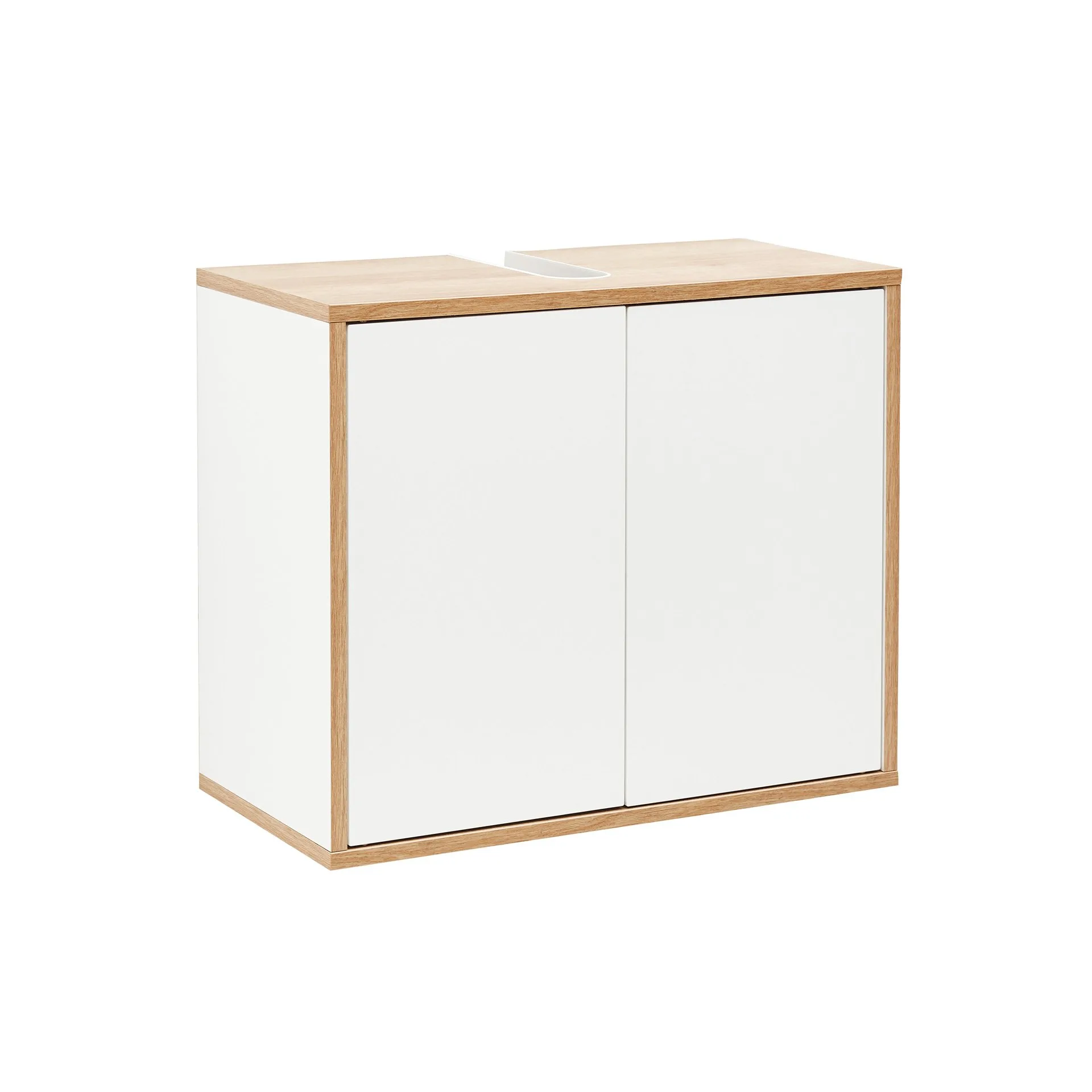 FACKELMANN FINN Waschbeckenunterschrank 60 cm breit, Weiß/Braun hell