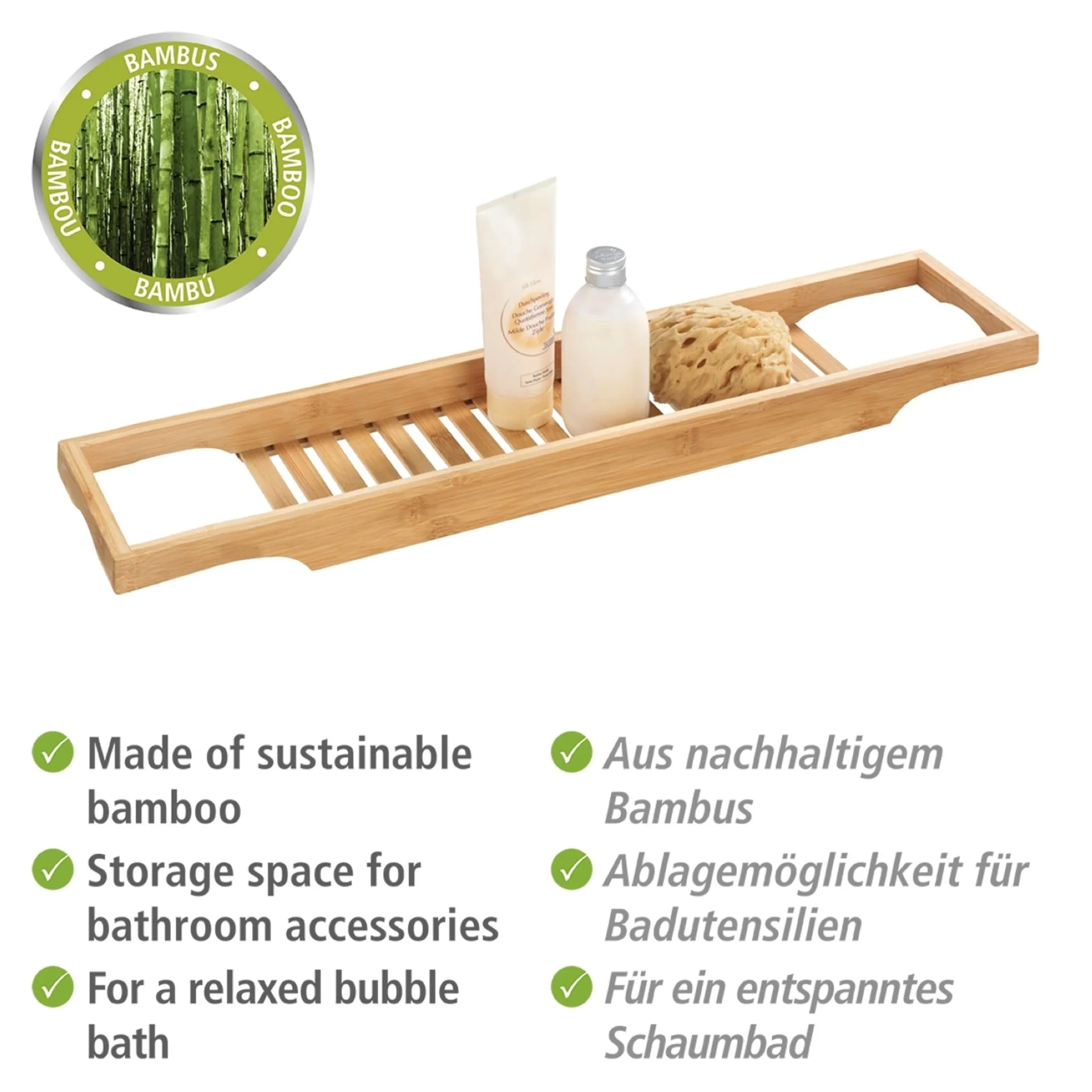 WENKO BAMBUSA Badewannenablage, Braun, aus Bambus