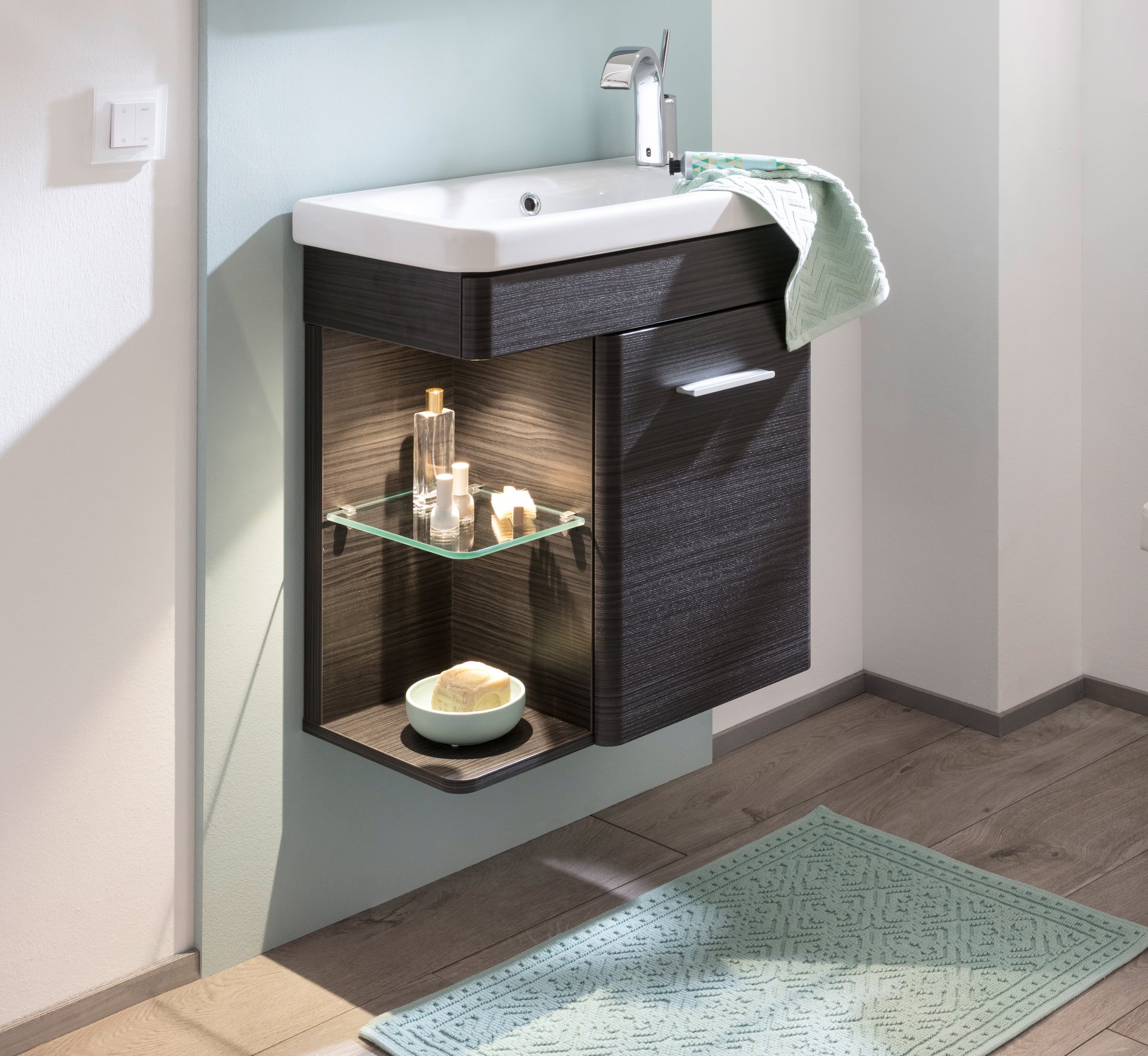 LANZET K8 Gäste WC Waschtischunterschrank 55 cm, Schwarz