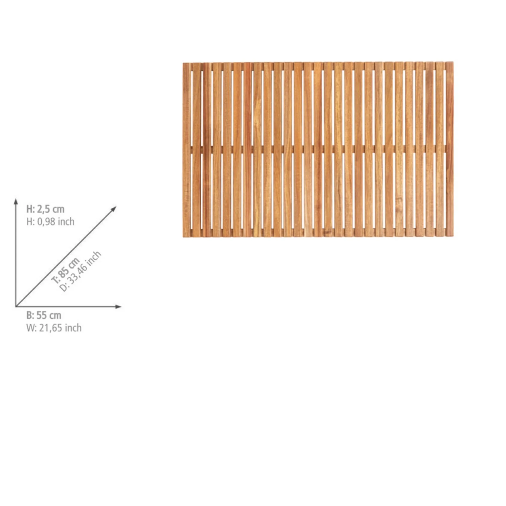 WENKO ACACIA Badematte 55 x 85 cm, Braun, aus Akazienholz