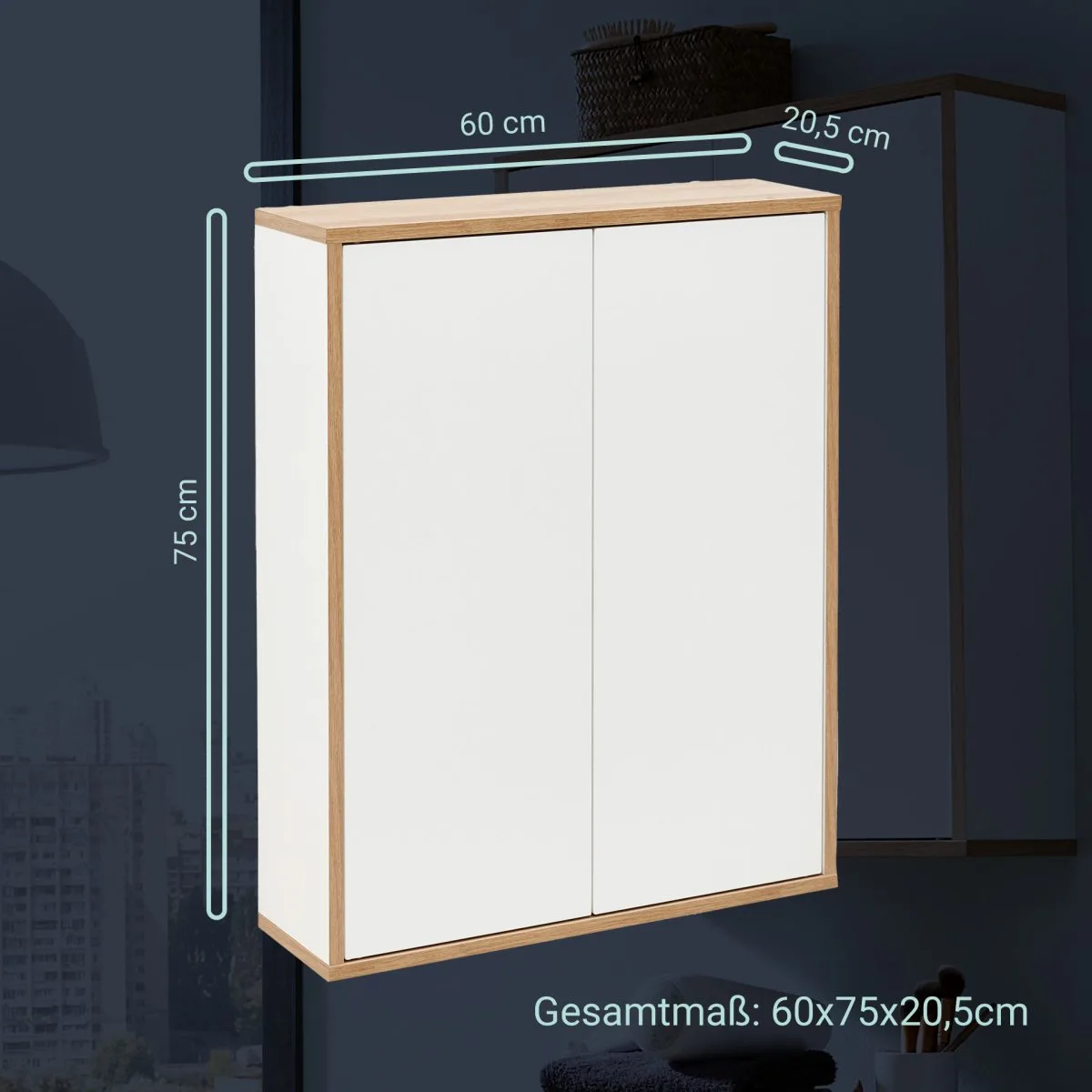 FACKELMANN FINN Doppel Hängeschrank 60 cm breit, Braun hell/Weiß