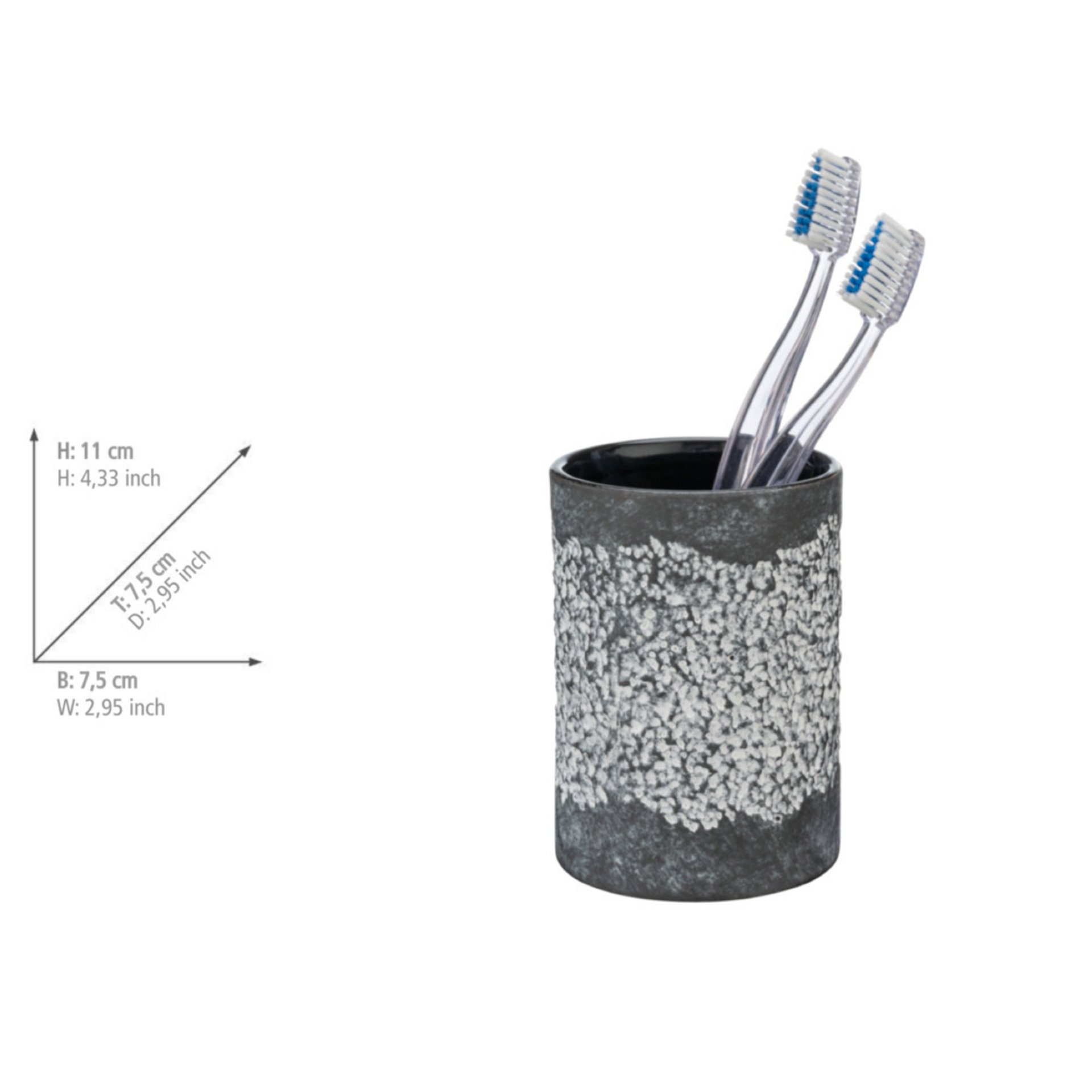 WENKO ANFO Accessoire Set, Grau, Zahnputzbecher, Seifenspender, WC-Garnitur, Keramik