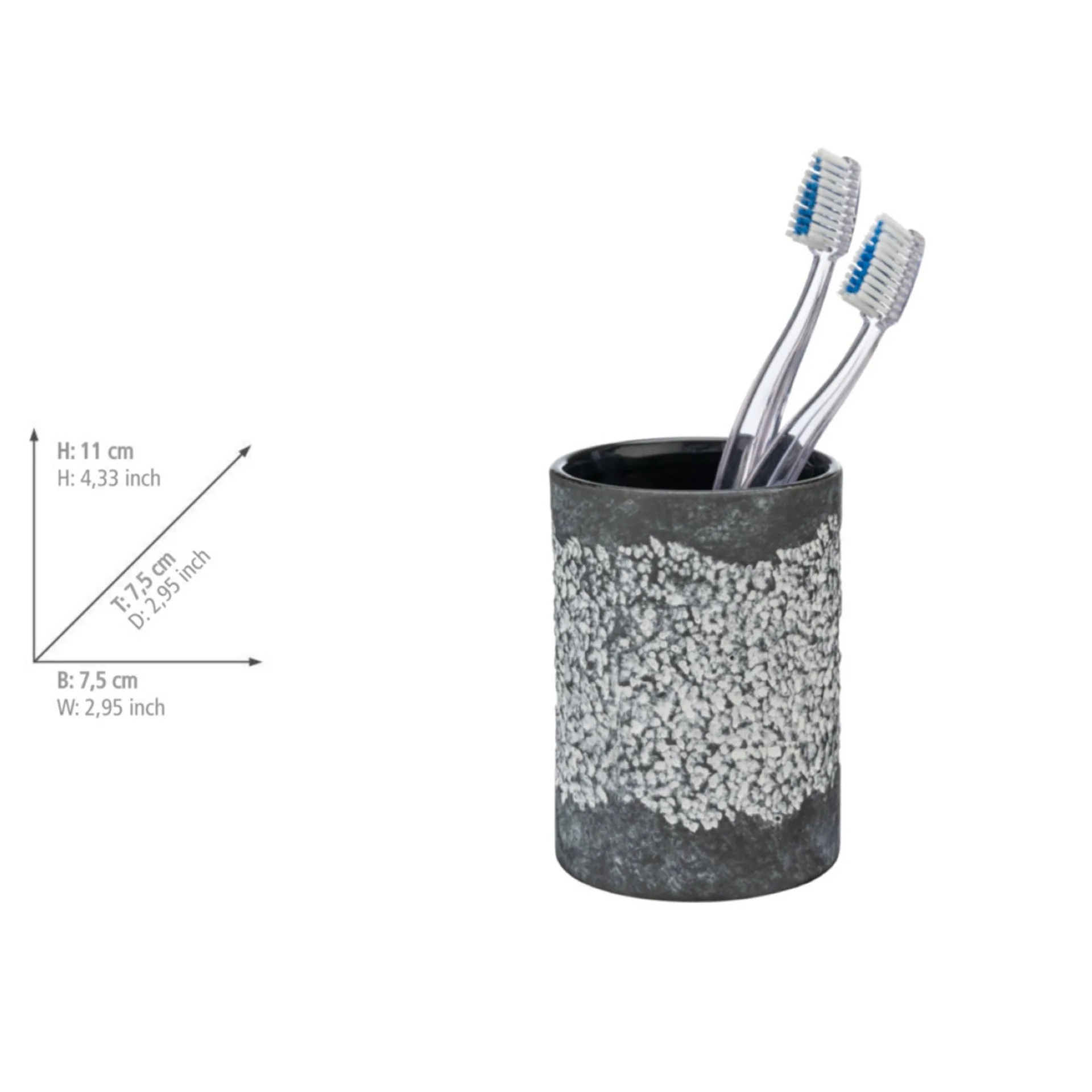WENKO ANFO Accessoire Set, Grau, Zahnputzbecher, Seifenspender, WC-Garnitur, Keramik