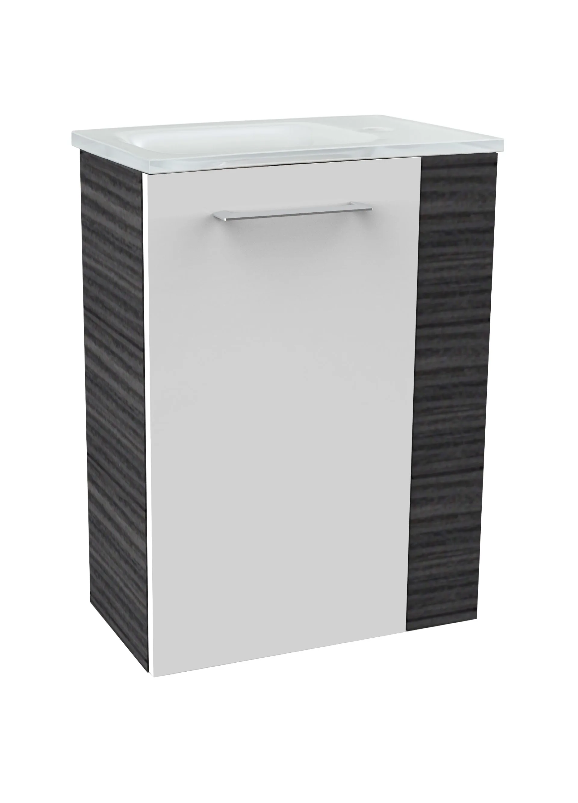FACKELMANN SBC B.PERFEKT Gäste WC Waschtisch Set 45 cm breit, Weiß/Anthrazit Holzoptik, Waschbecken Glas Weiß, Türanschlag links