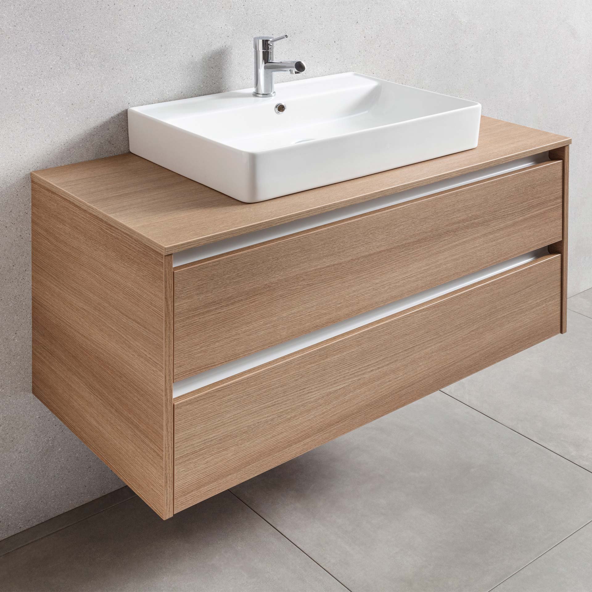 FACKELMANN VITA Waschbeckenunterschrank 100 cm breit, Braun hell, mit weißen Blenden